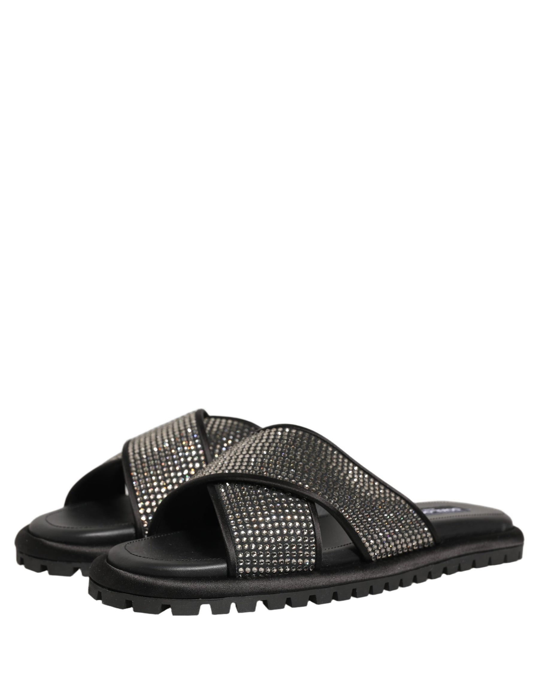 Dolce & Gabbana Black Strass Criss Cross Slide Sandals Shoes | Regal Royce