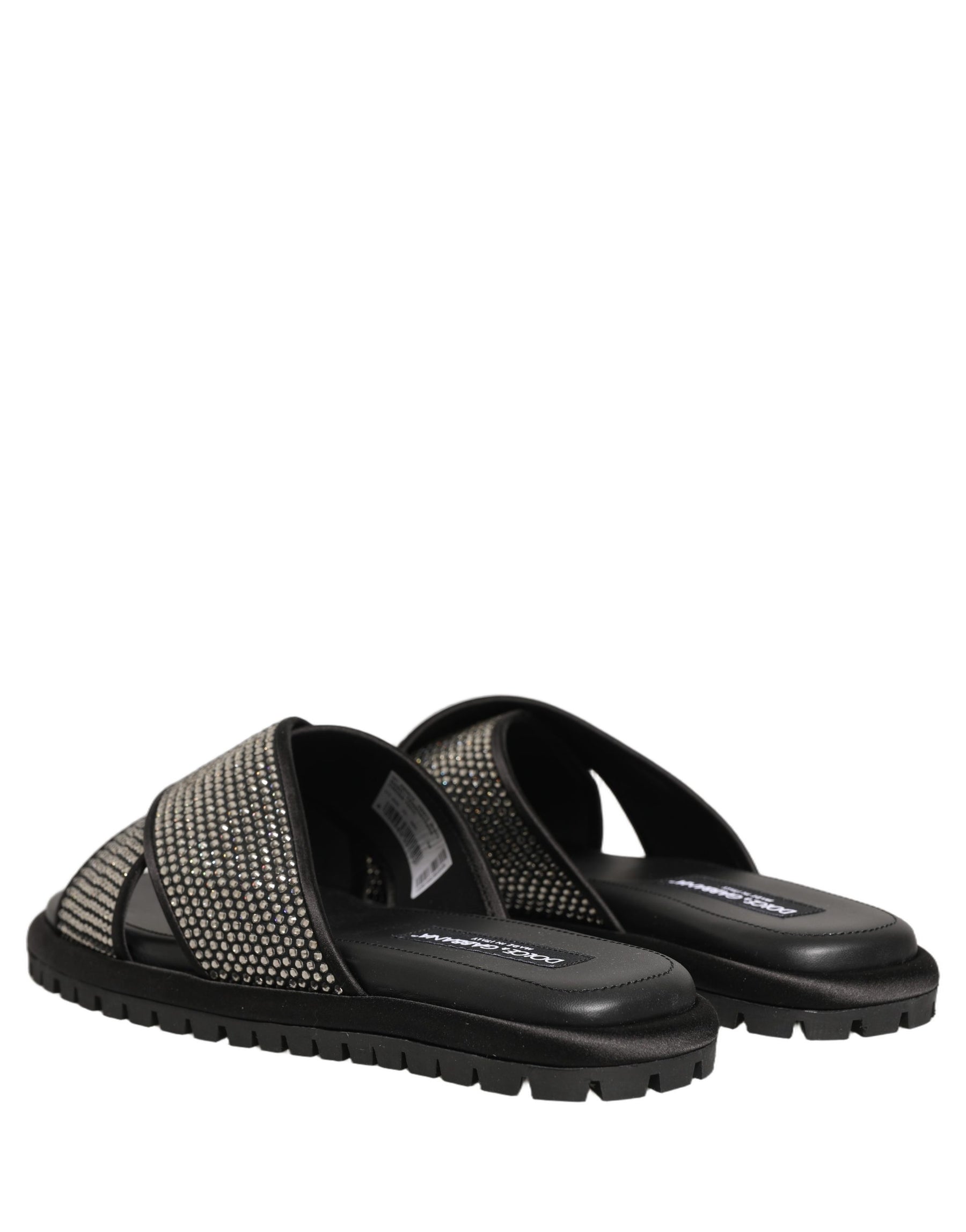 Dolce & Gabbana Black Strass Criss Cross Slide Sandals Shoes | Regal Royce