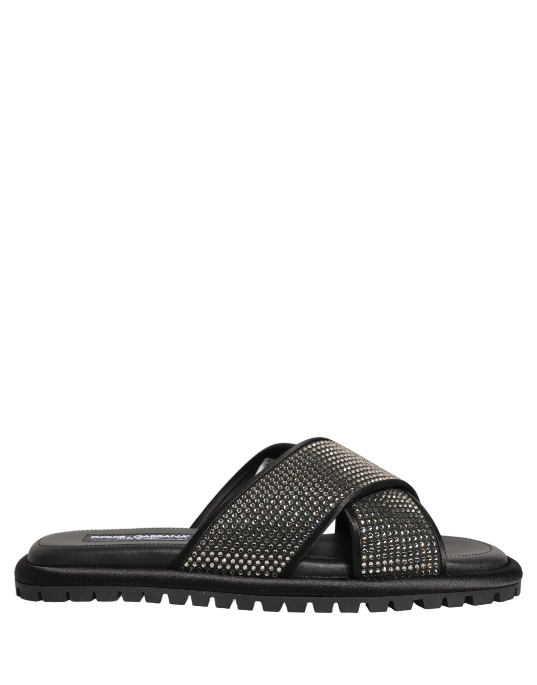 Dolce & Gabbana Black Strass Criss Cross Slide Sandals Shoes | Regal Royce