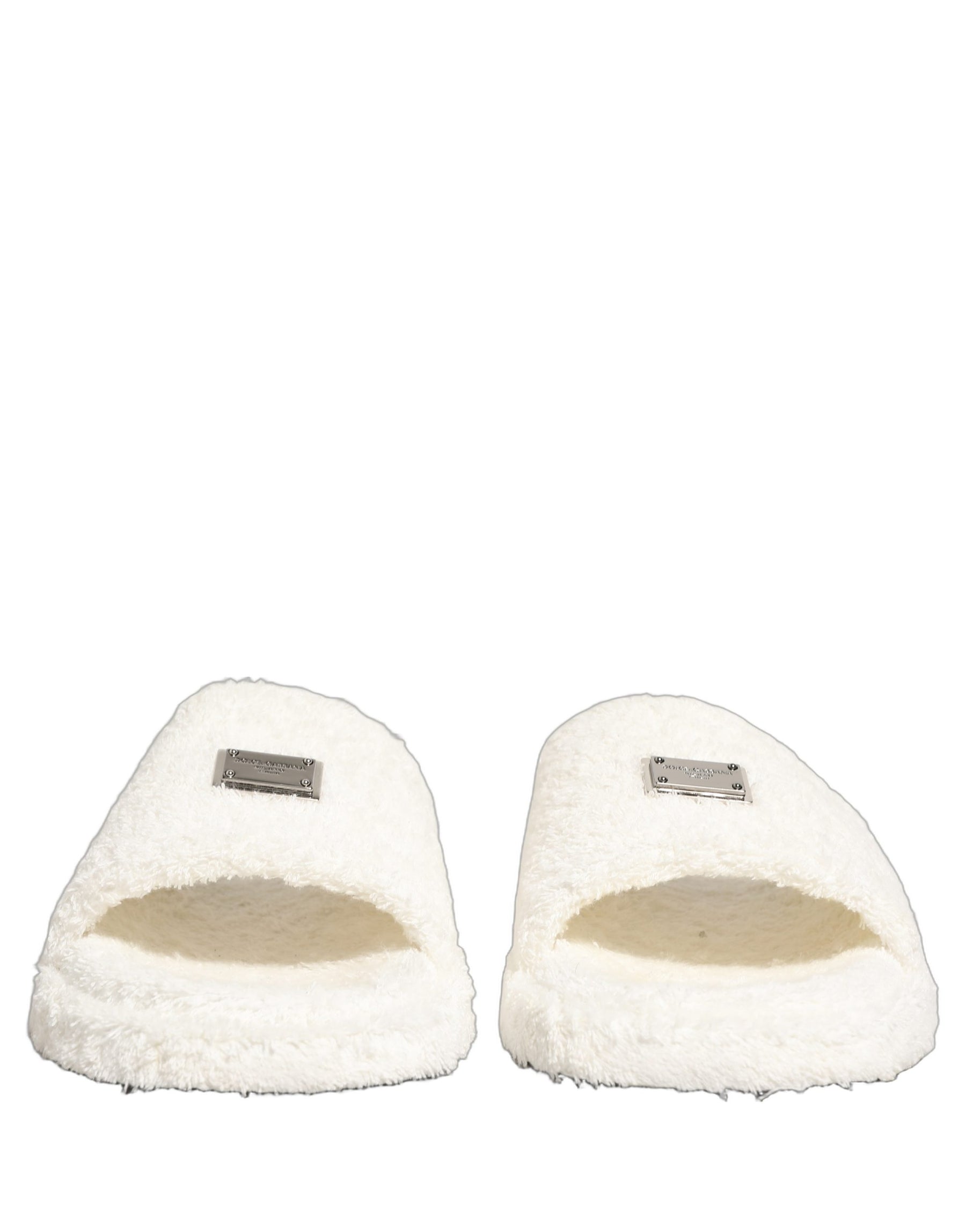 Dolce & Gabbana White Faux Fur Flats Men Slides Sandals Shoes | Regal Royce