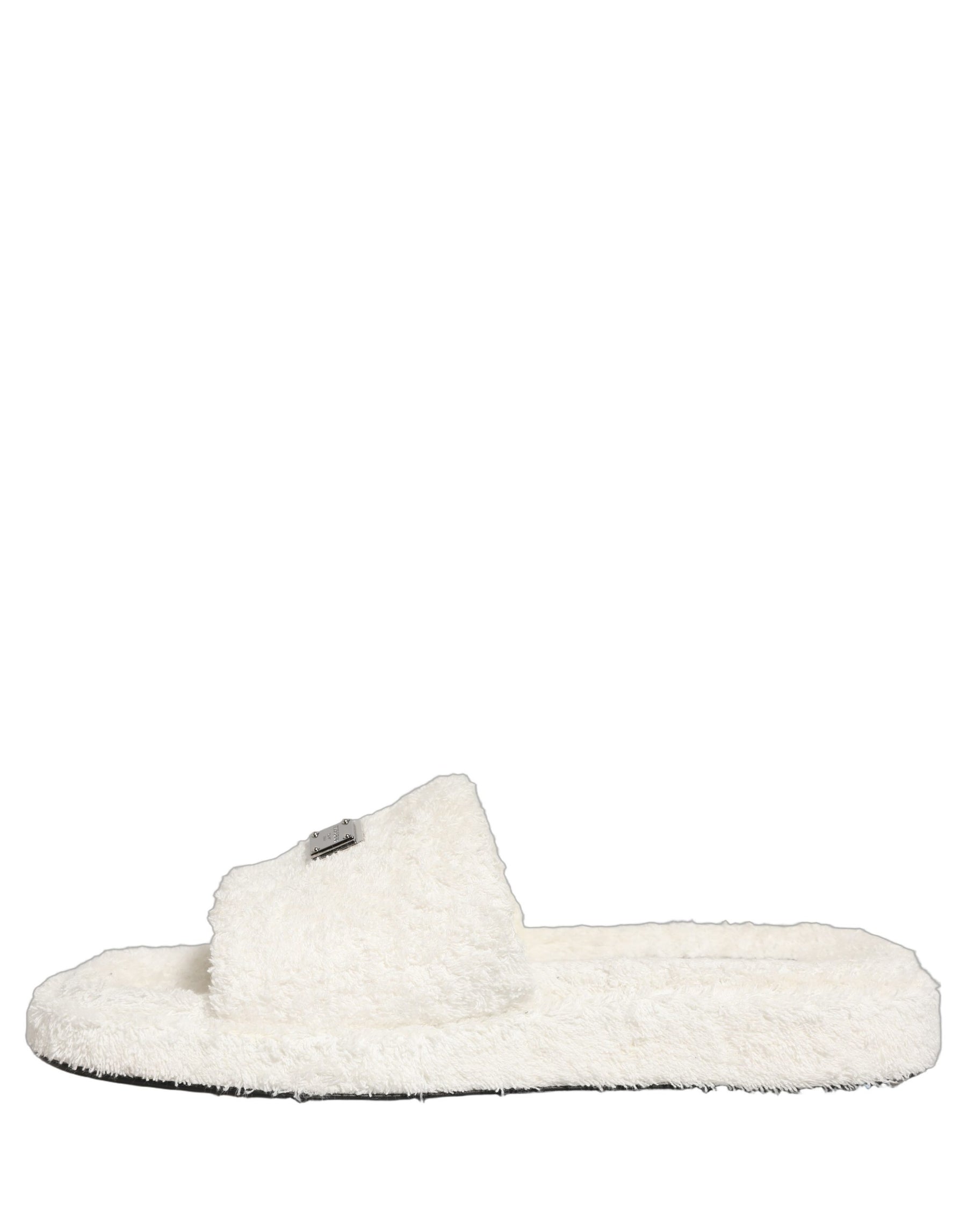Dolce & Gabbana White Faux Fur Flats Men Slides Sandals Shoes | Regal Royce