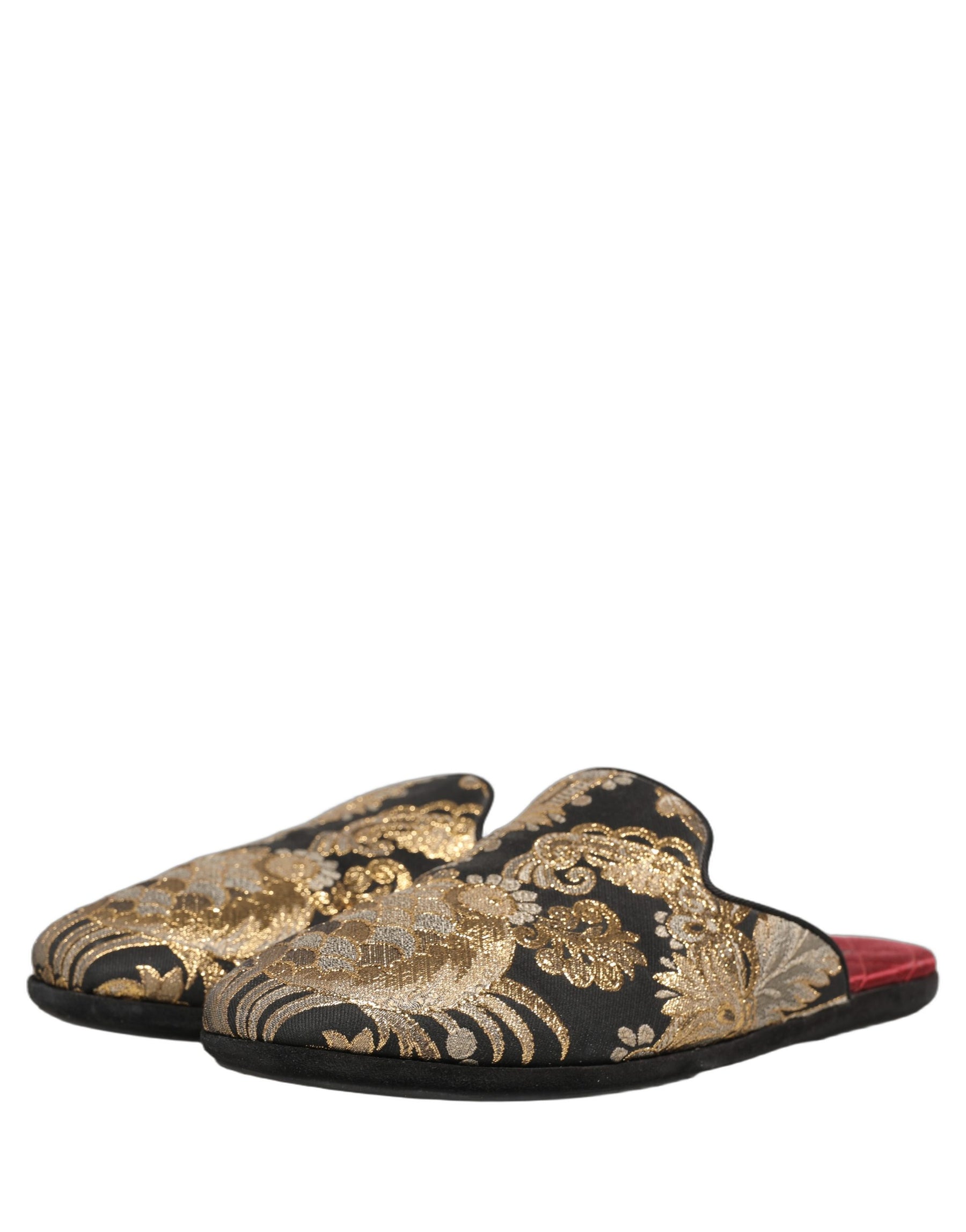 Dolce & Gabbana Black Floral Jacquard Flats Sandals Men Shoes | Regal Royce