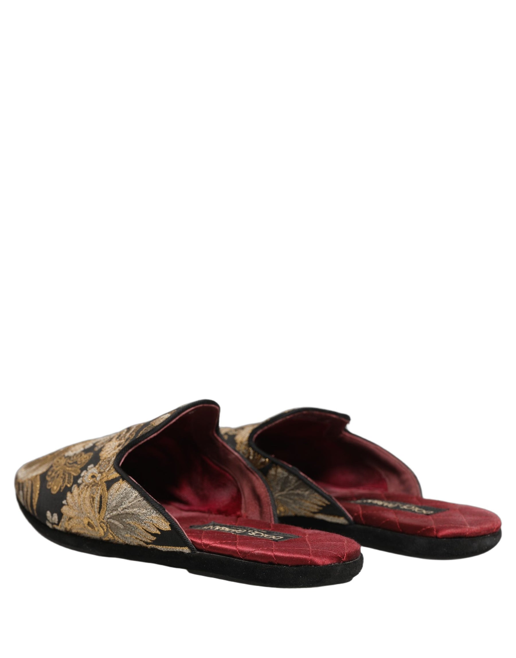 Dolce & Gabbana Black Floral Jacquard Flats Sandals Men Shoes | Regal Royce