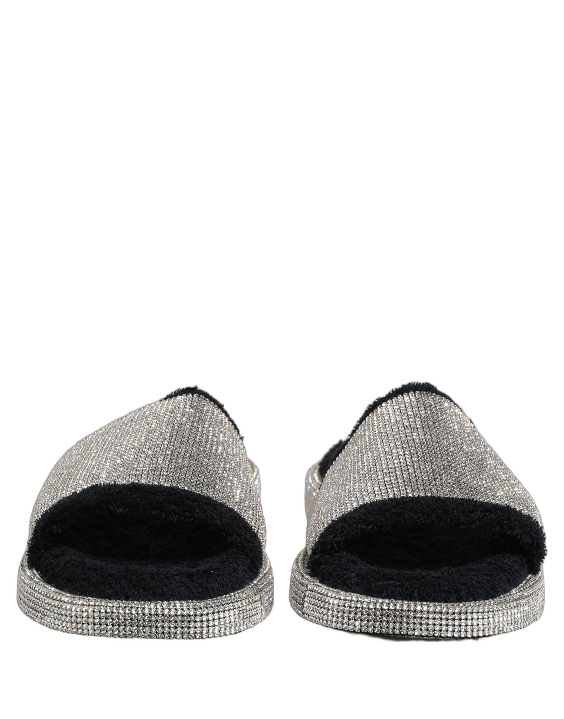 Dolce & Gabbana Black Crystal Embellished Platform Men Slides Shoes | Regal Royce