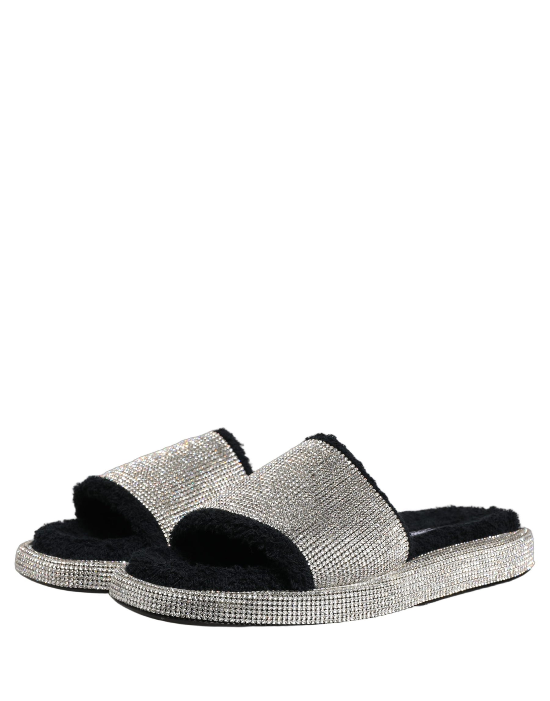 Dolce & Gabbana Black Crystal Embellished Platform Men Slides Shoes | Regal Royce