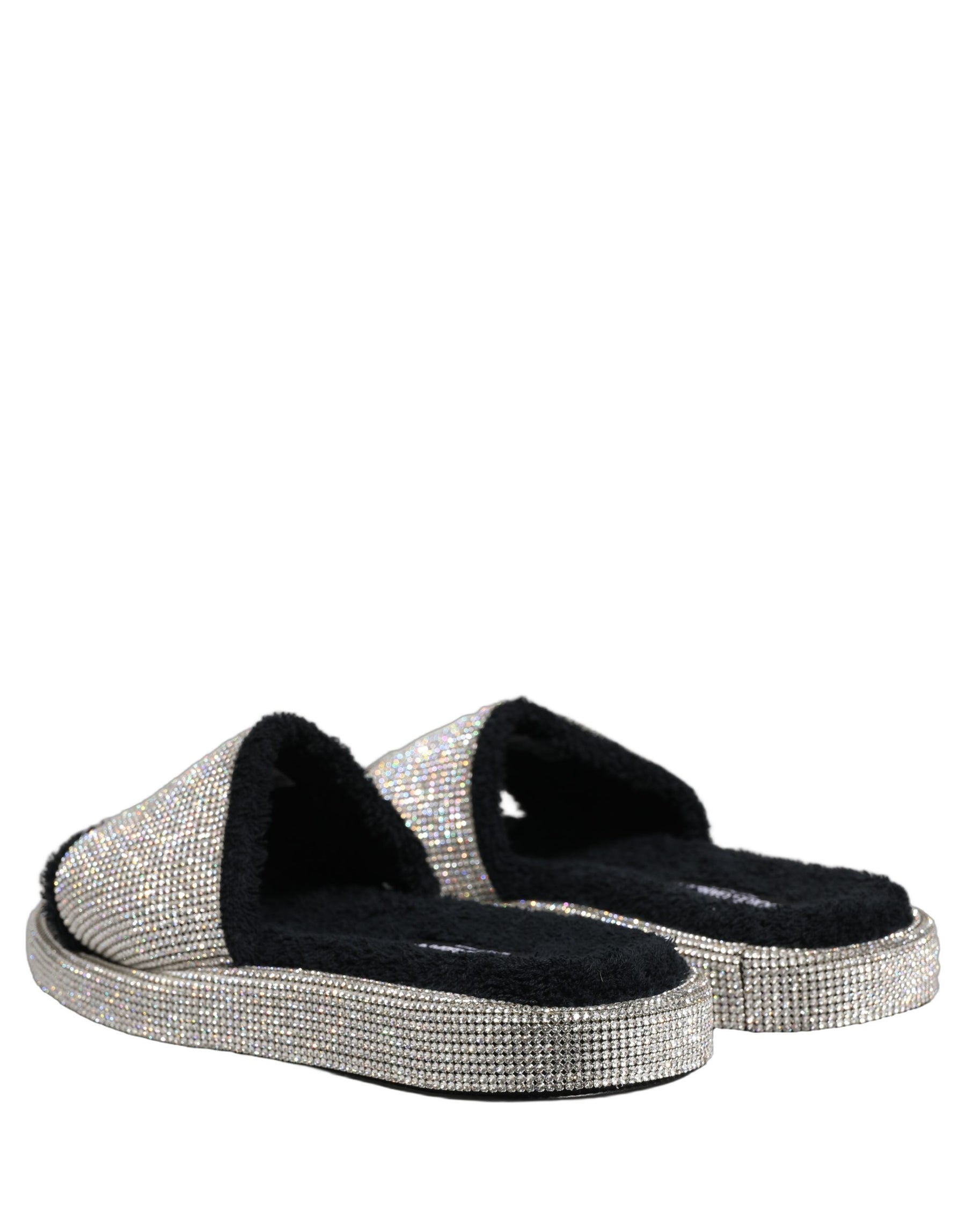 Dolce & Gabbana Black Crystal Embellished Platform Men Slides Shoes | Regal Royce