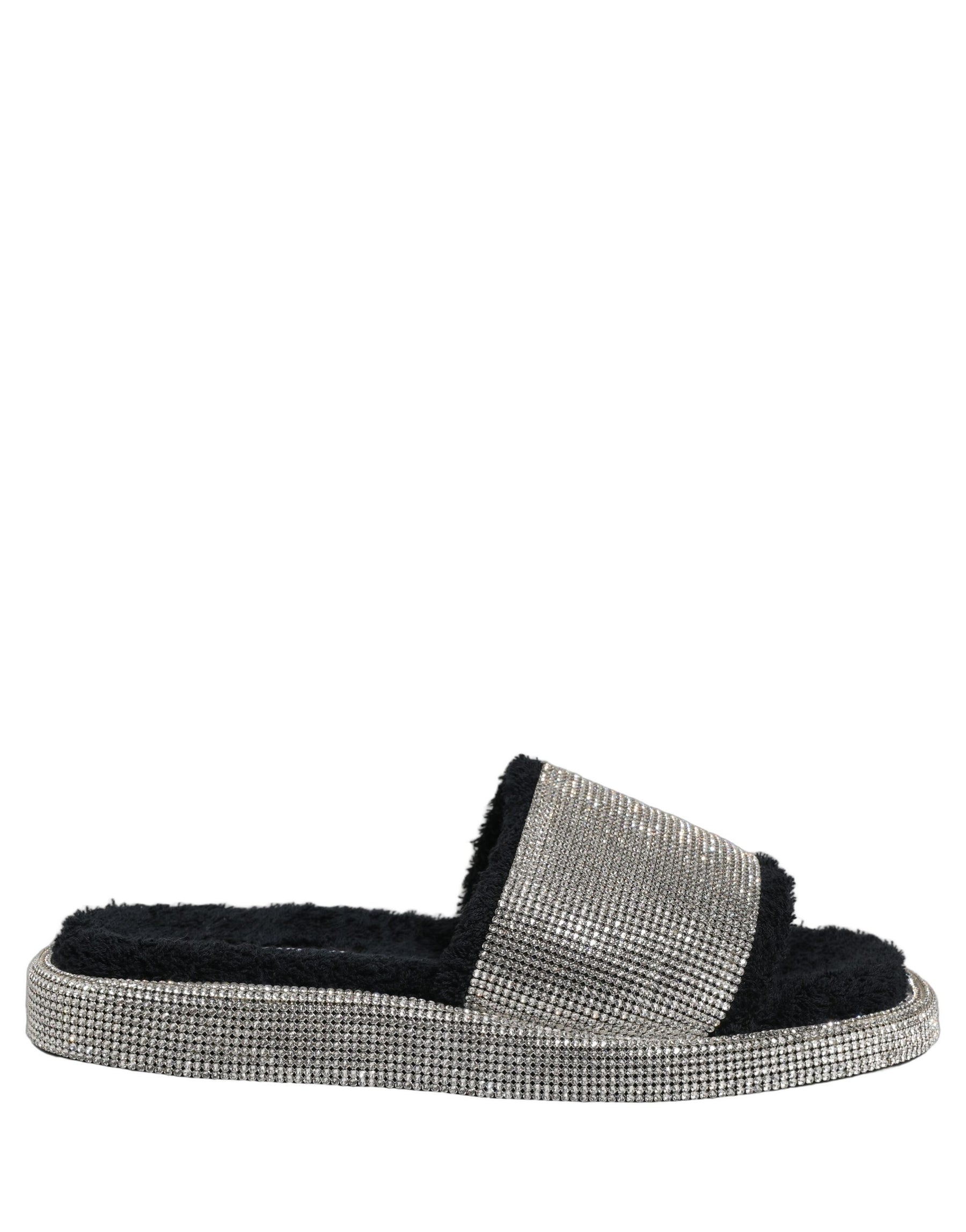 Dolce & Gabbana Black Crystal Embellished Platform Men Slides Shoes | Regal Royce