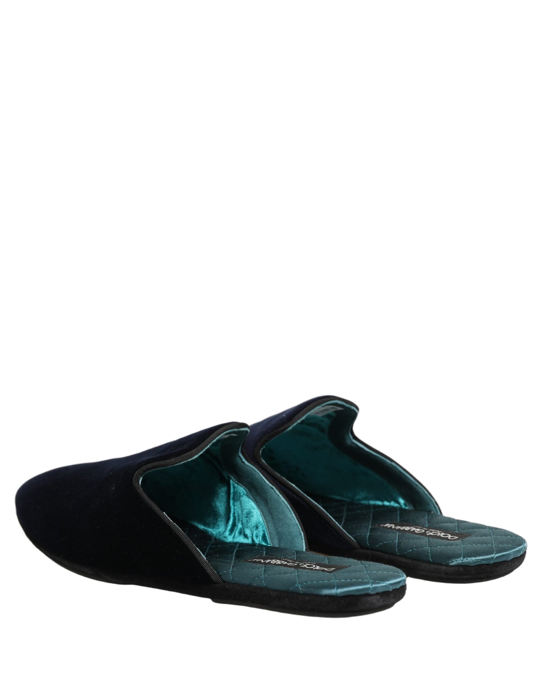 Dolce & Gabbana Dark Blue Suede Slides Flat Slipper Men Shoes | Regal Royce
