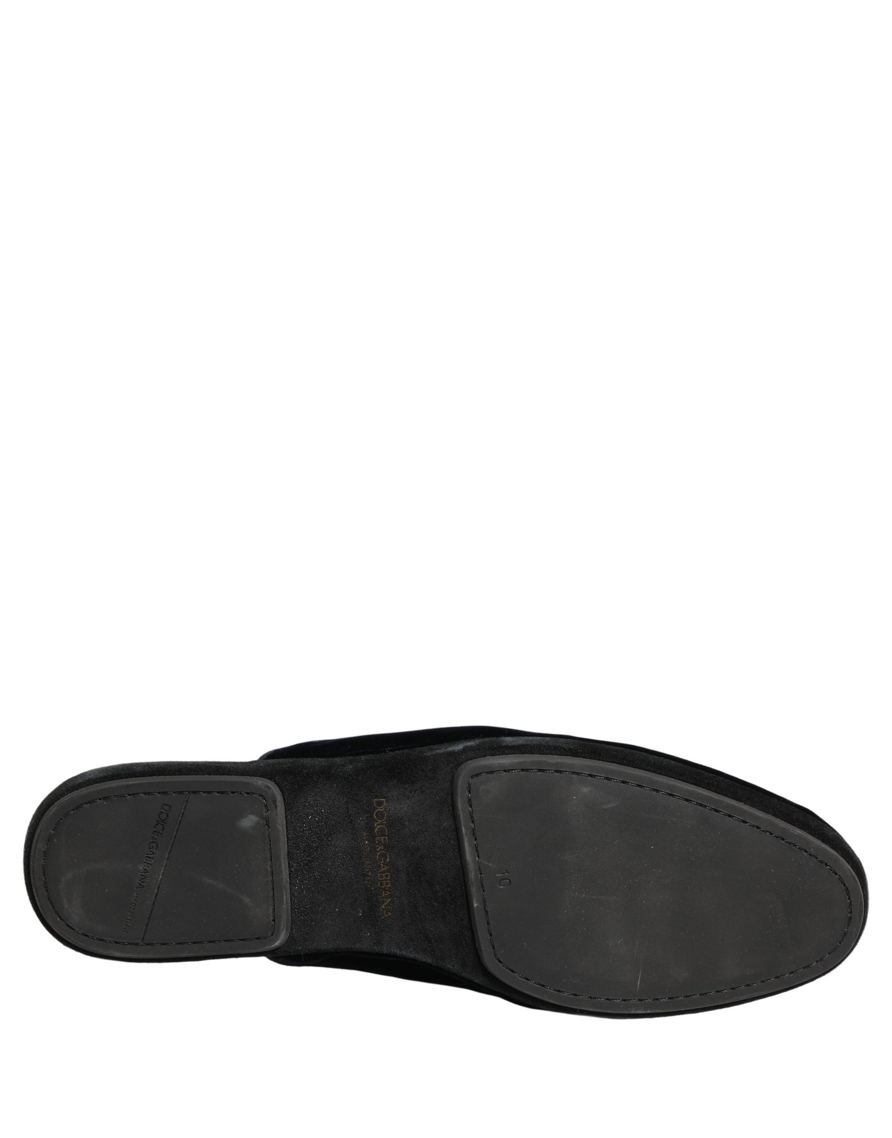 Dolce & Gabbana Dark Blue Suede Slides Flat Slipper Men Shoes | Regal Royce
