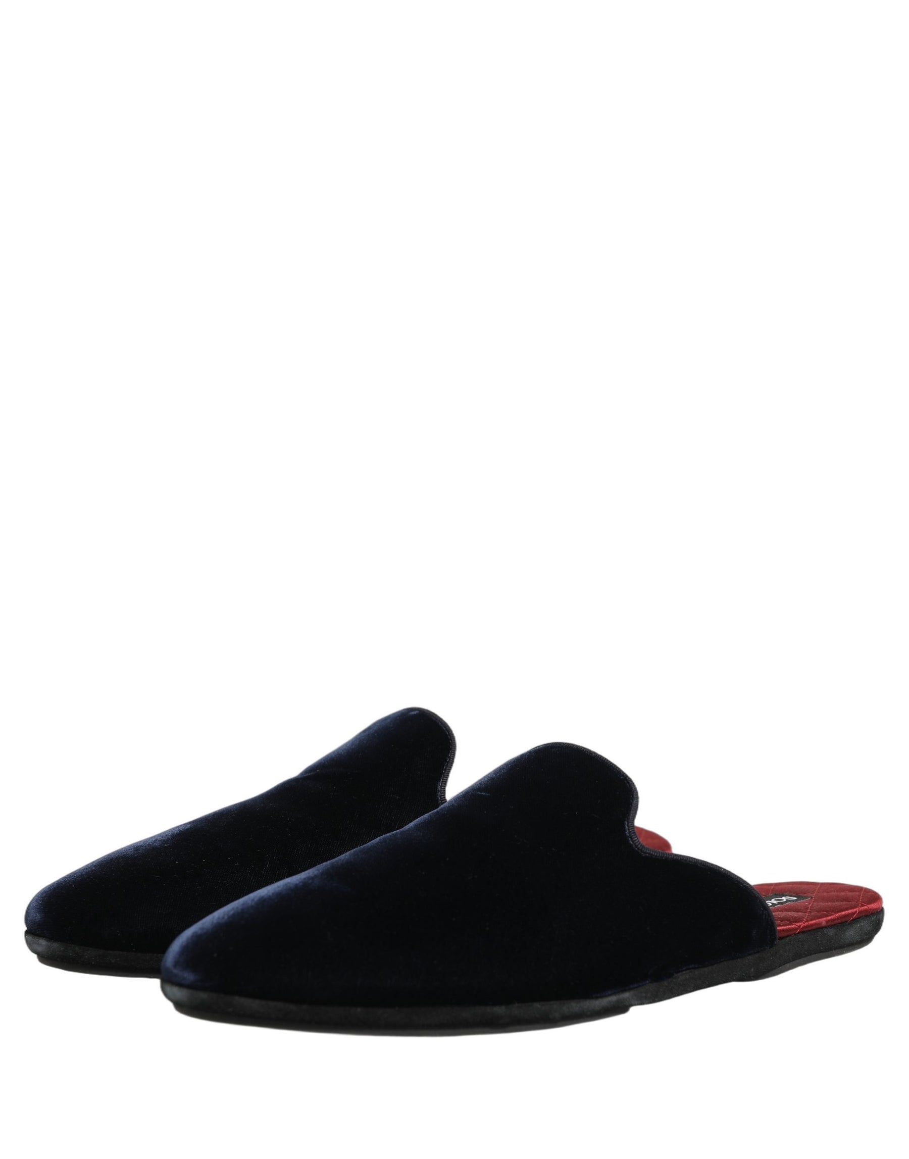 Dolce & Gabbana Dark Blue Suede Slides Flat Slipper Men Shoes | Regal Royce