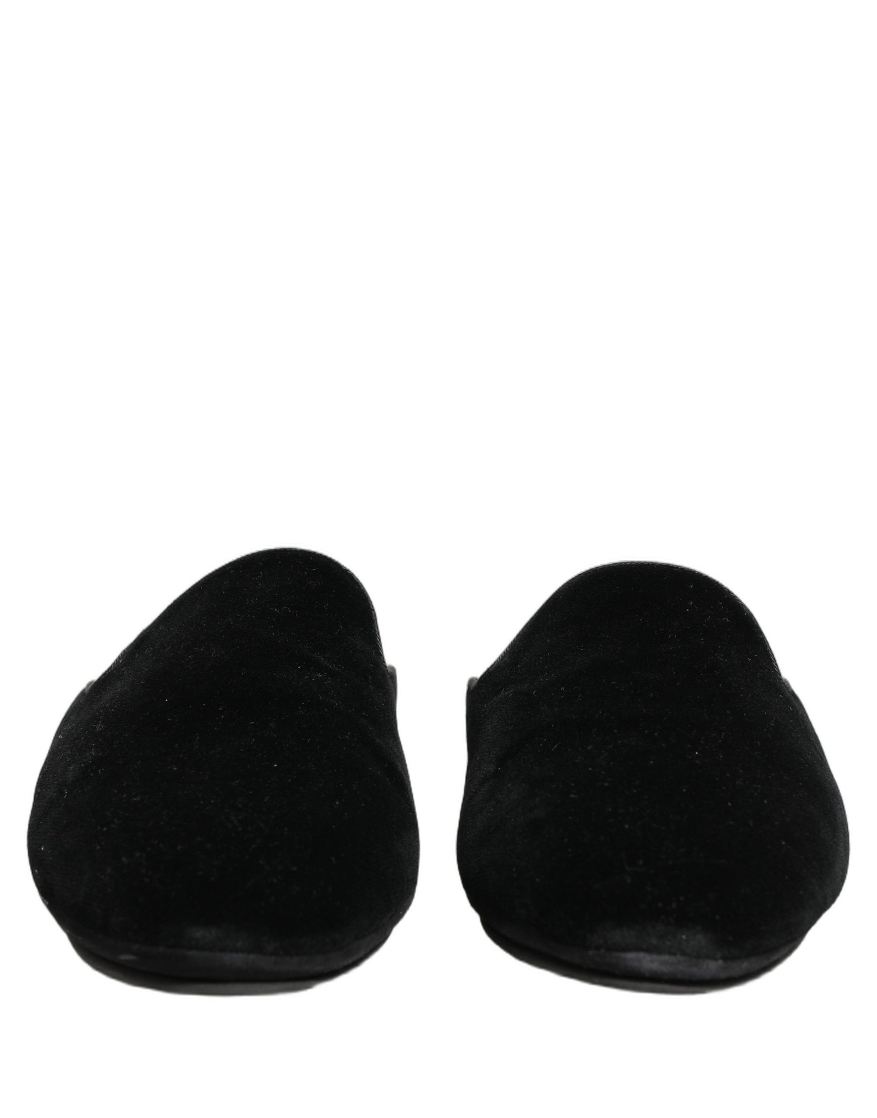 Dolce & Gabbana Black Suede Slides Flat Slipper Men Shoes | Regal Royce