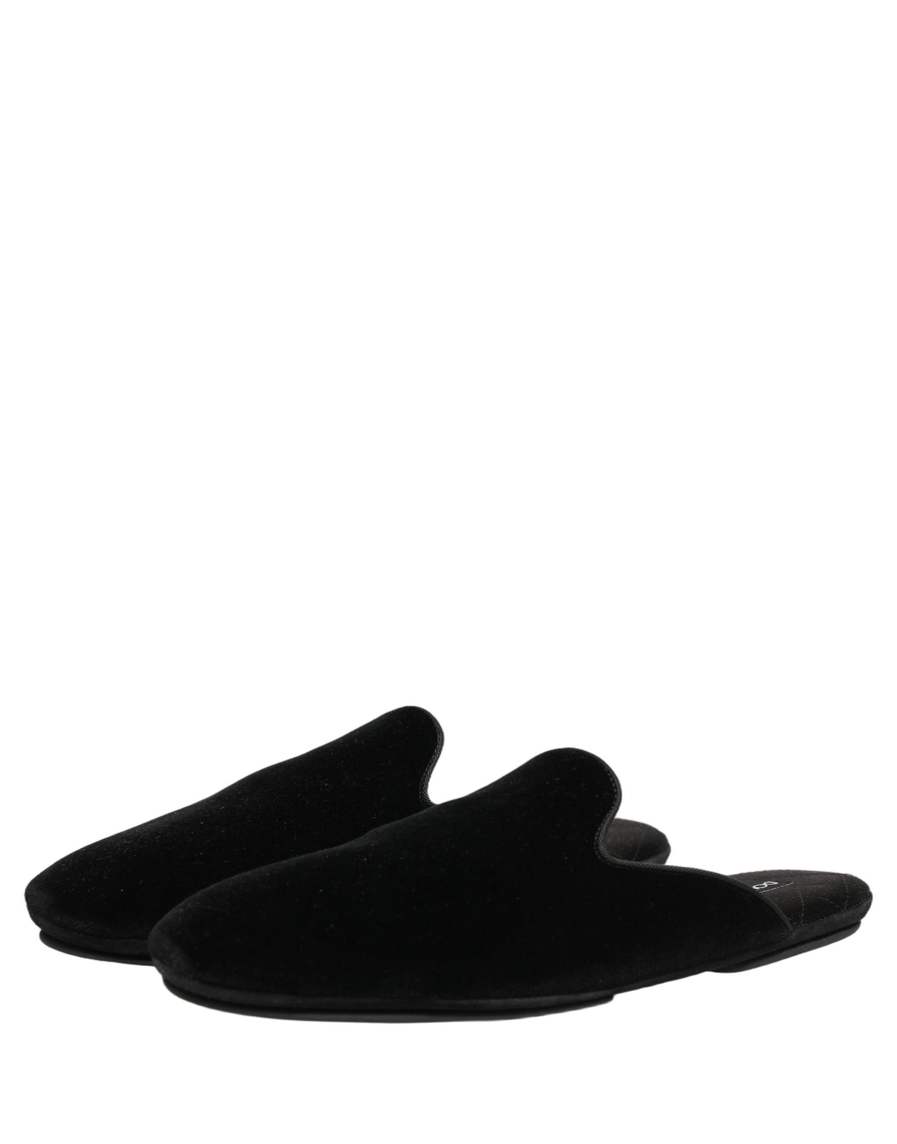 Dolce & Gabbana Black Suede Slides Flat Slipper Men Shoes | Regal Royce
