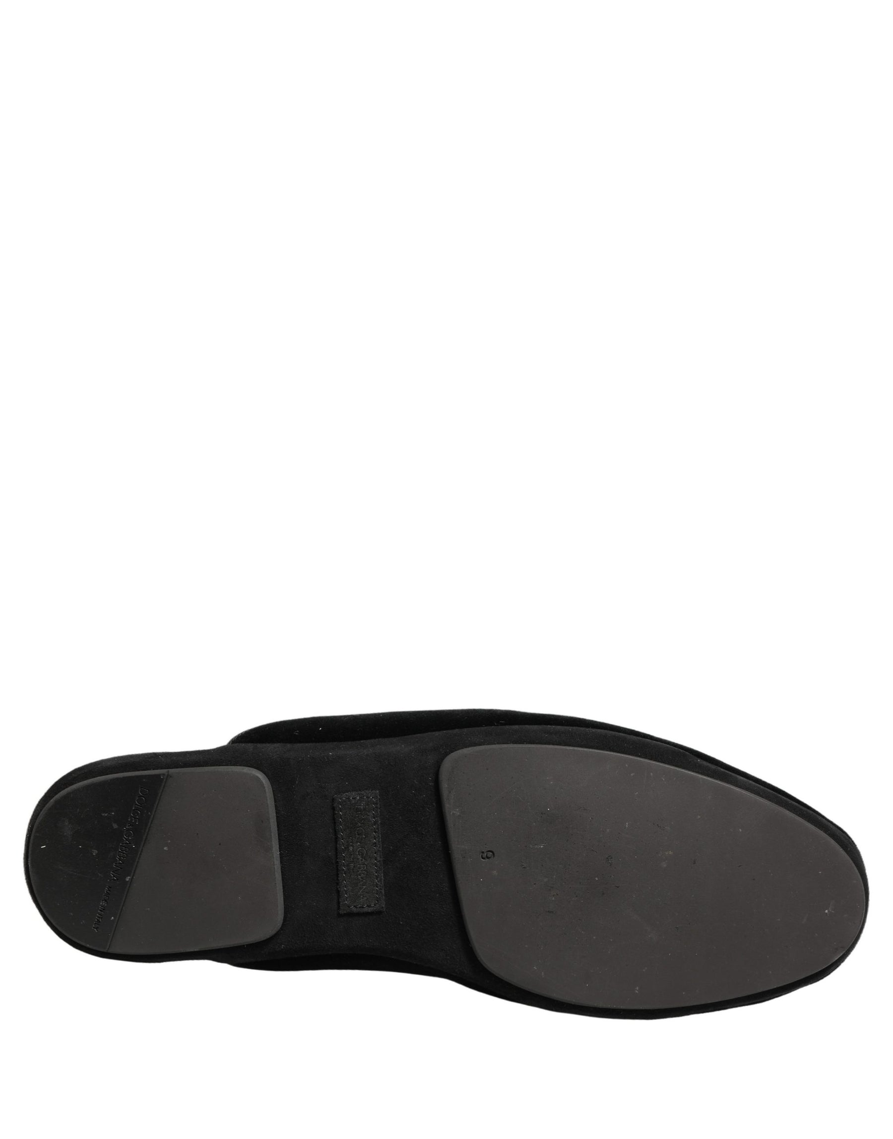 Dolce & Gabbana Black Suede Slides Flat Slipper Men Shoes | Regal Royce