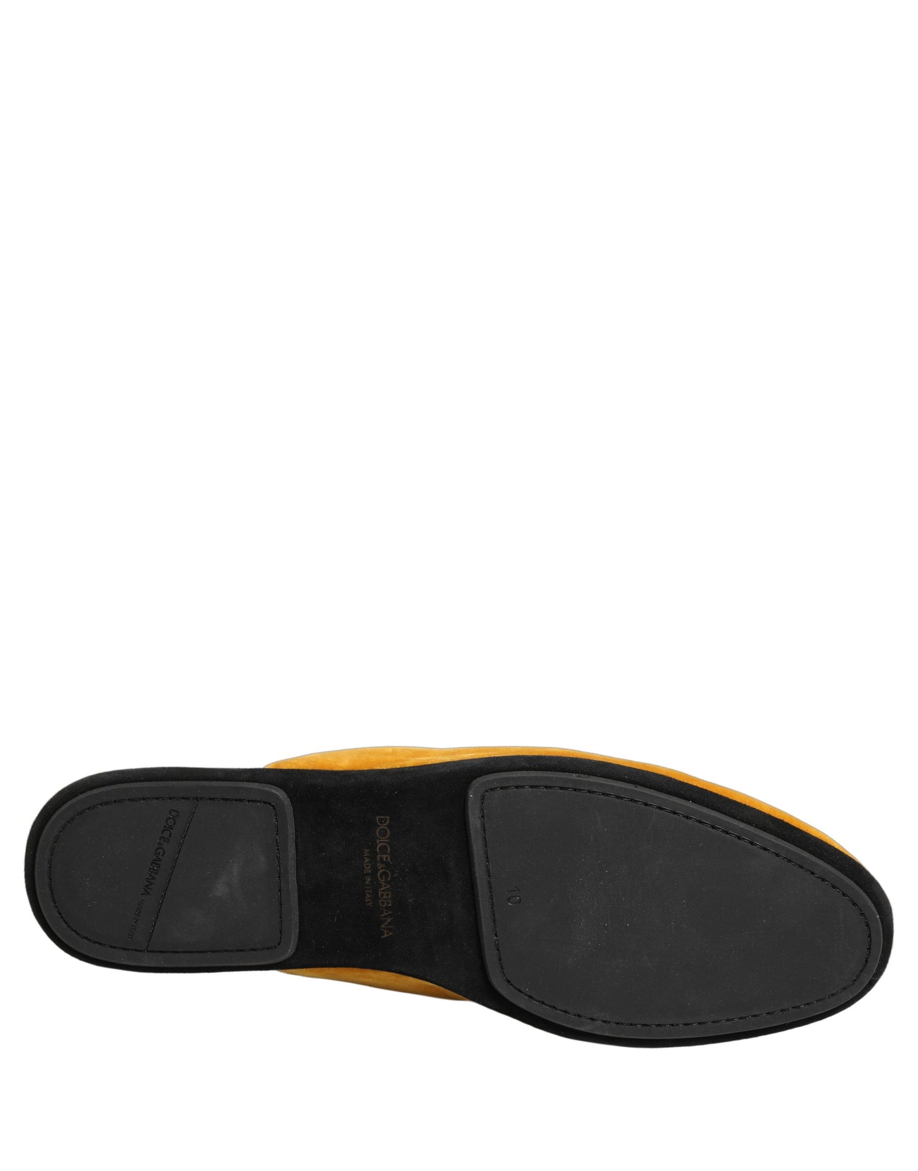 Dolce & Gabbana Yellow Suede Slides Flat Slipper Men Shoes | Regal Royce