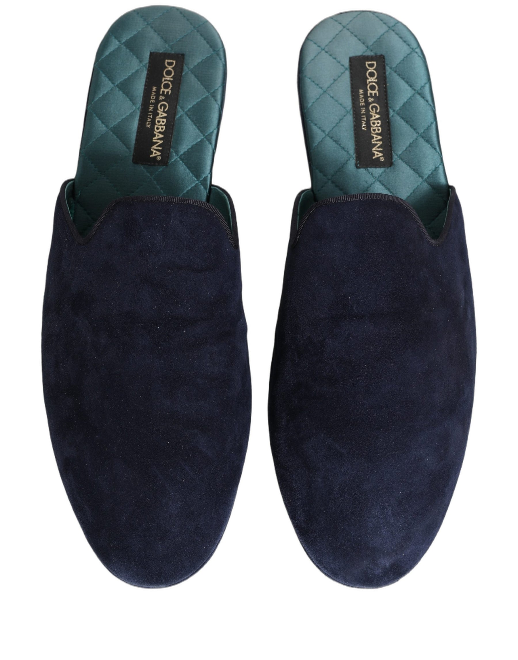 Dolce & Gabbana Blue Suede Slides Flat Slipper Men Shoes | Regal Royce