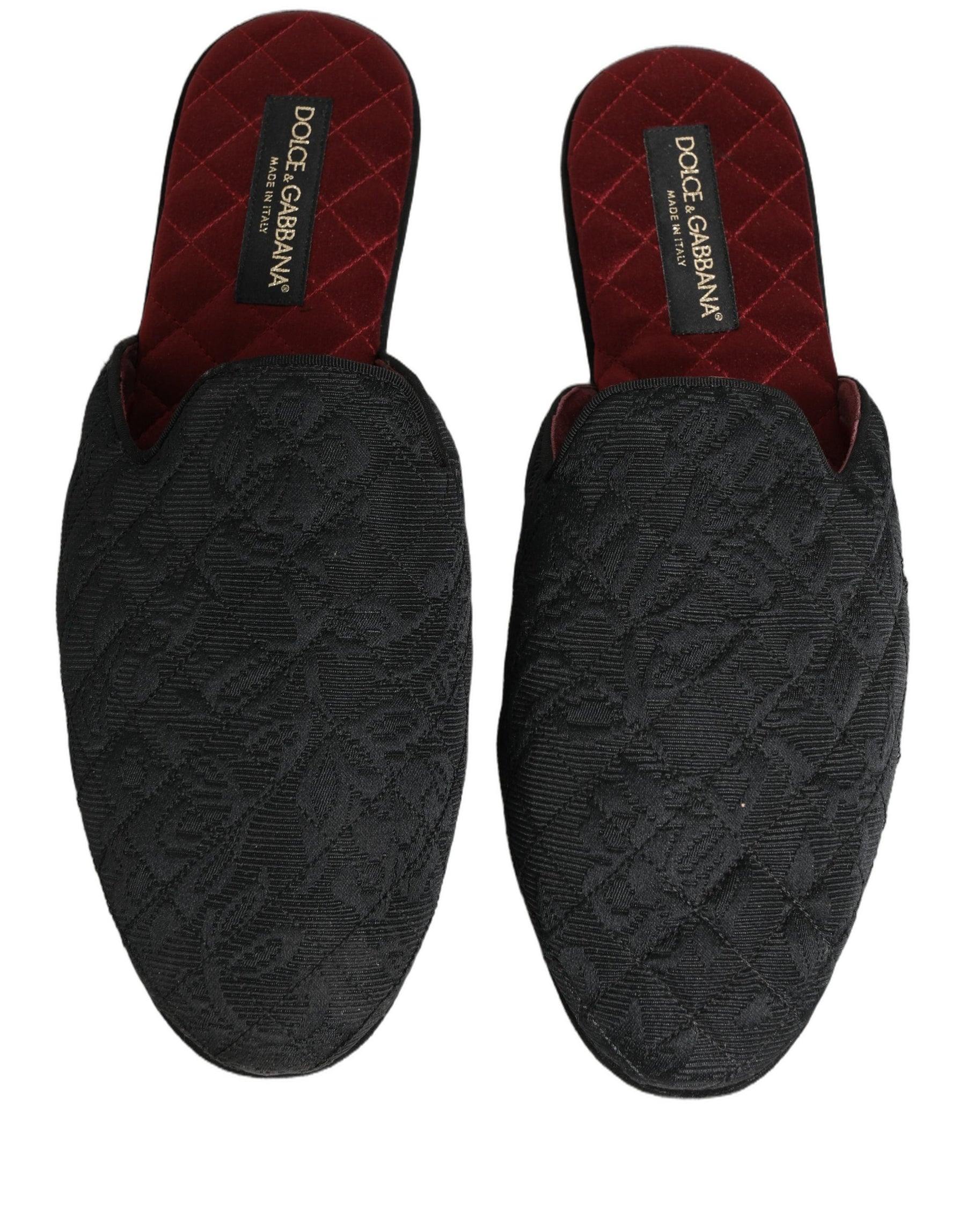 Dolce & Gabbana Black Floral Brocade Slides Slippers Shoes | Regal Royce