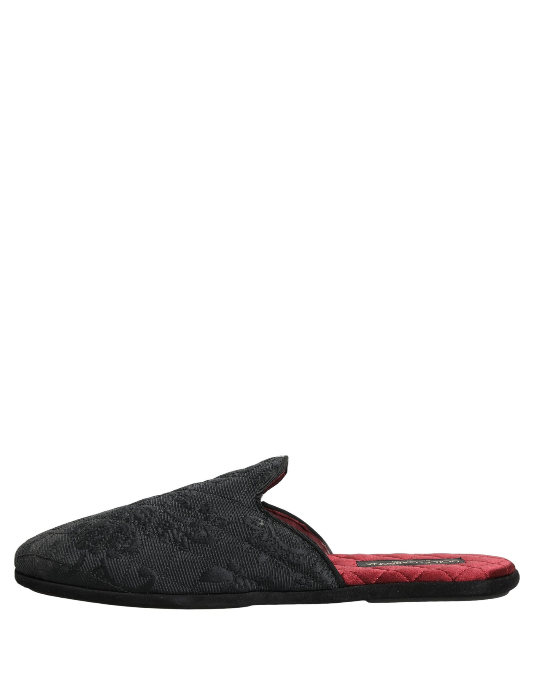 Dolce & Gabbana Black Floral Brocade Slides Slippers Shoes | Regal Royce