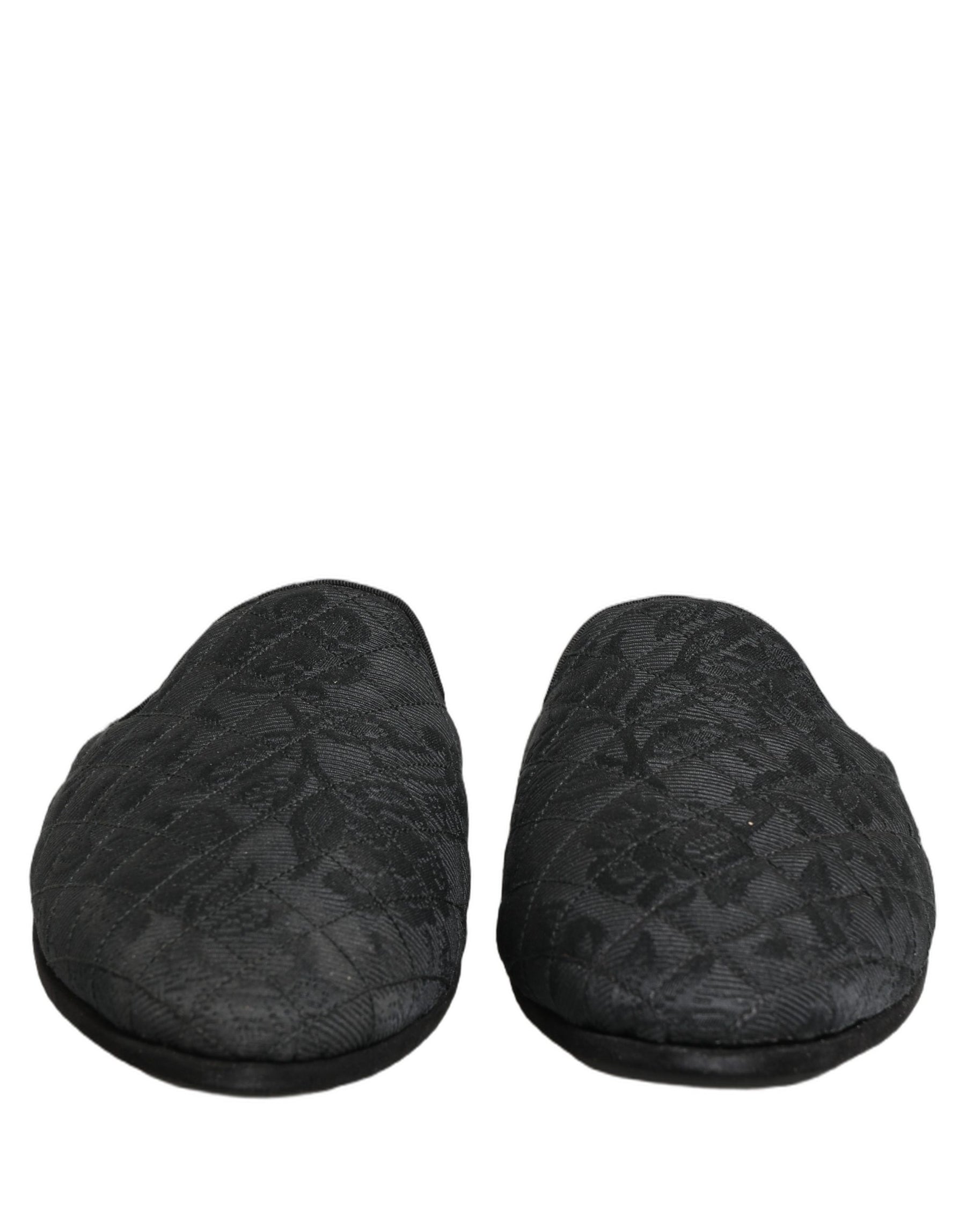 Dolce & Gabbana Black Floral Brocade Slides Slippers Shoes | Regal Royce
