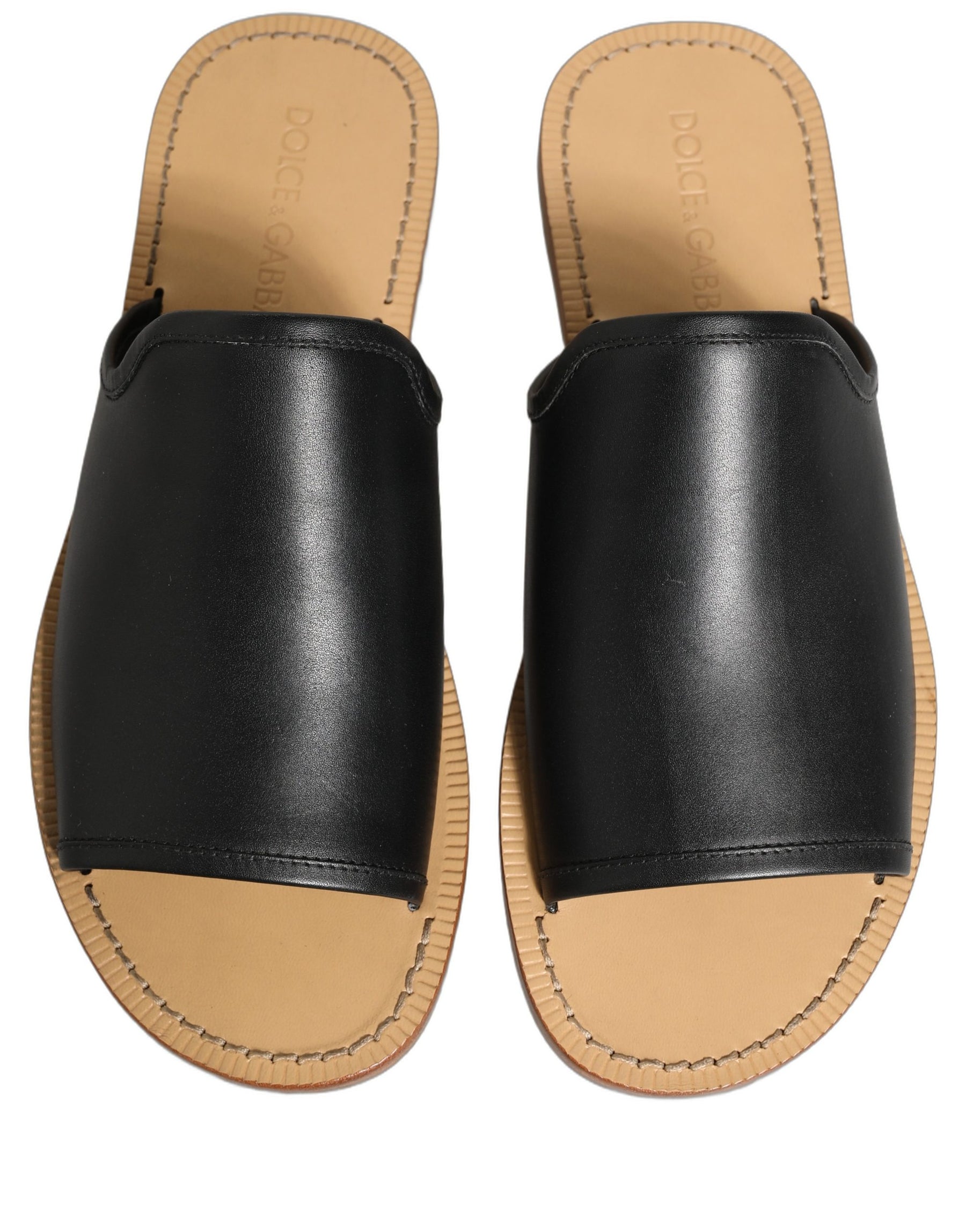 Dolce & Gabbana Brown Leather Slides Sandals Flats Men Shoes | Regal Royce