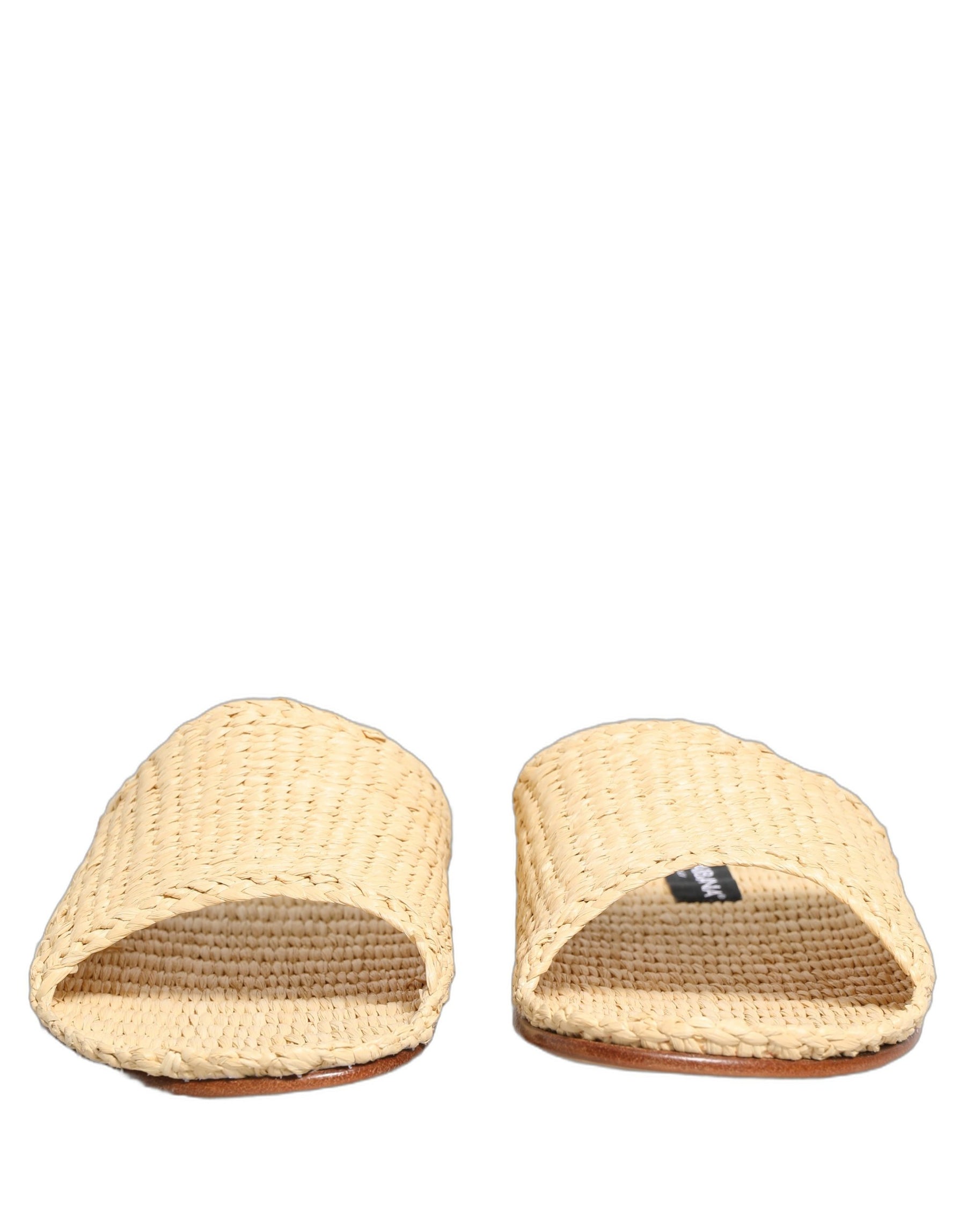 Dolce & Gabbana Beige Straw Raffia Slides Sandals Flats Shoes | Regal Royce