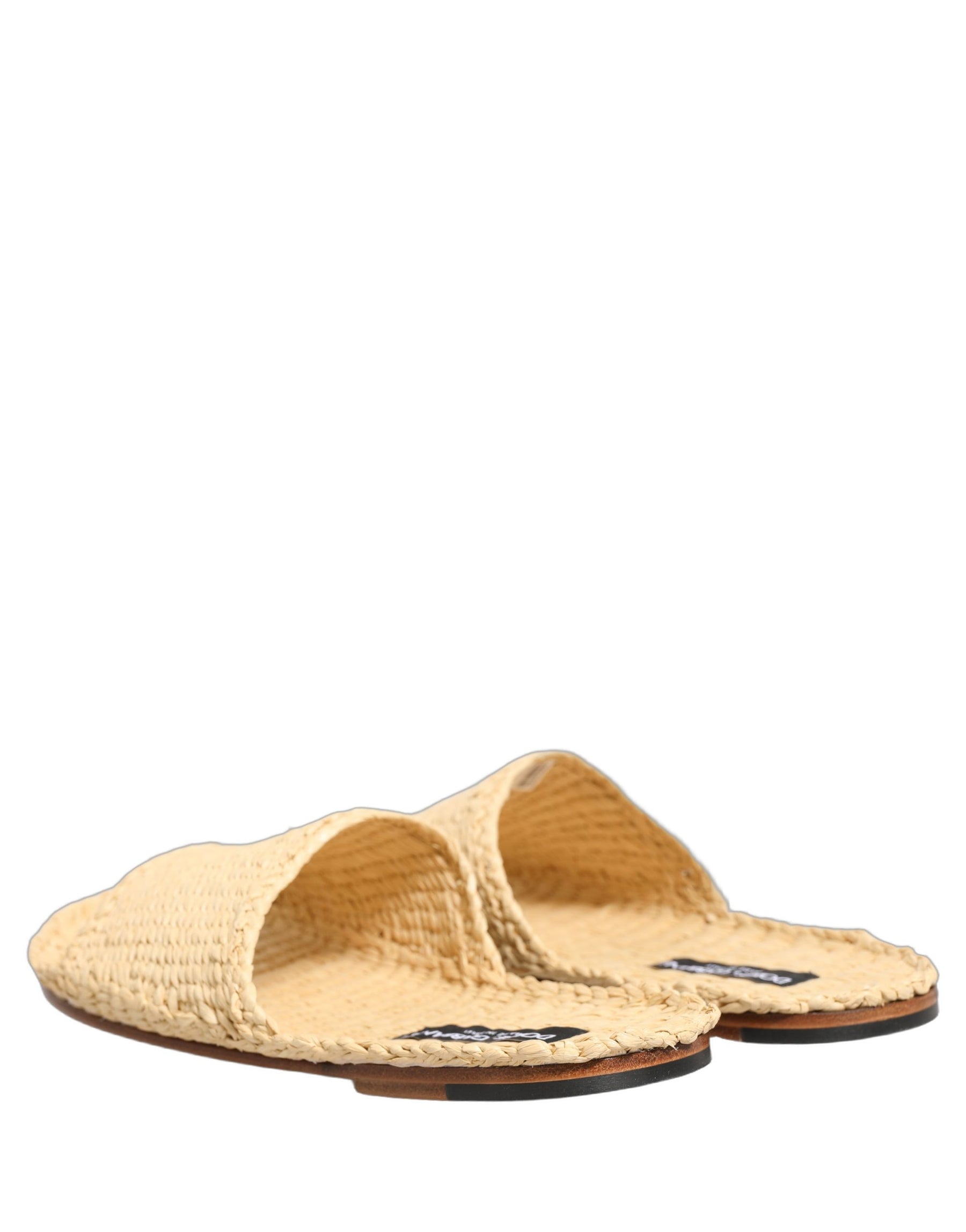Dolce & Gabbana Beige Straw Raffia Slides Sandals Flats Shoes | Regal Royce