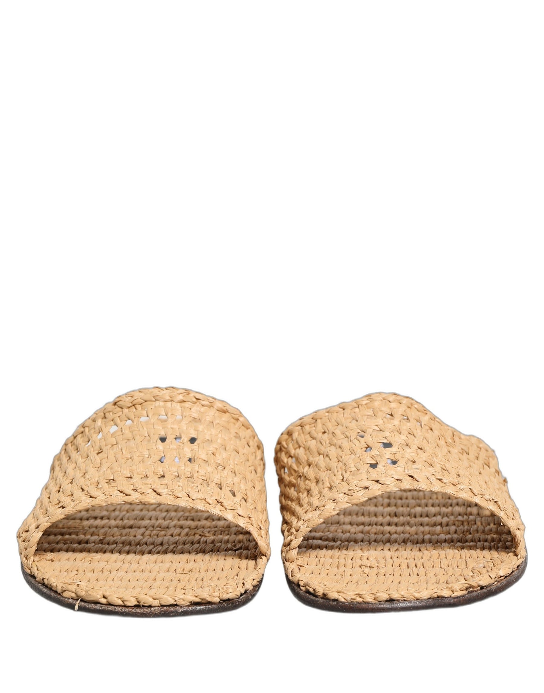 Dolce & Gabbana Beige Straw Raffia Slides Sandals Flats Shoes | Regal Royce