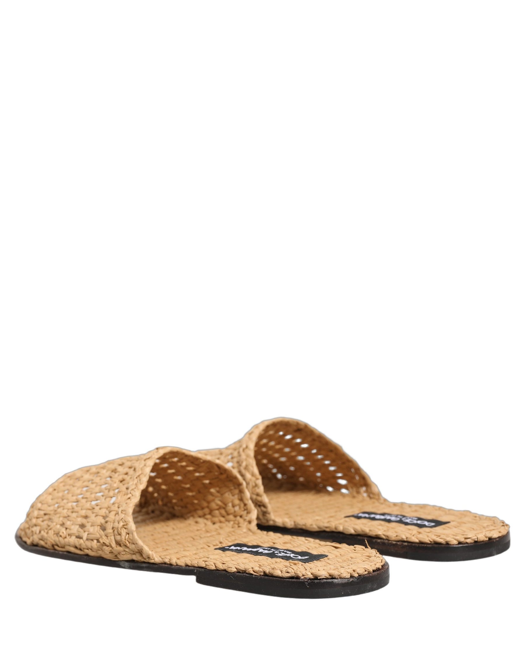 Dolce & Gabbana Beige Straw Raffia Slides Sandals Flats Shoes | Regal Royce