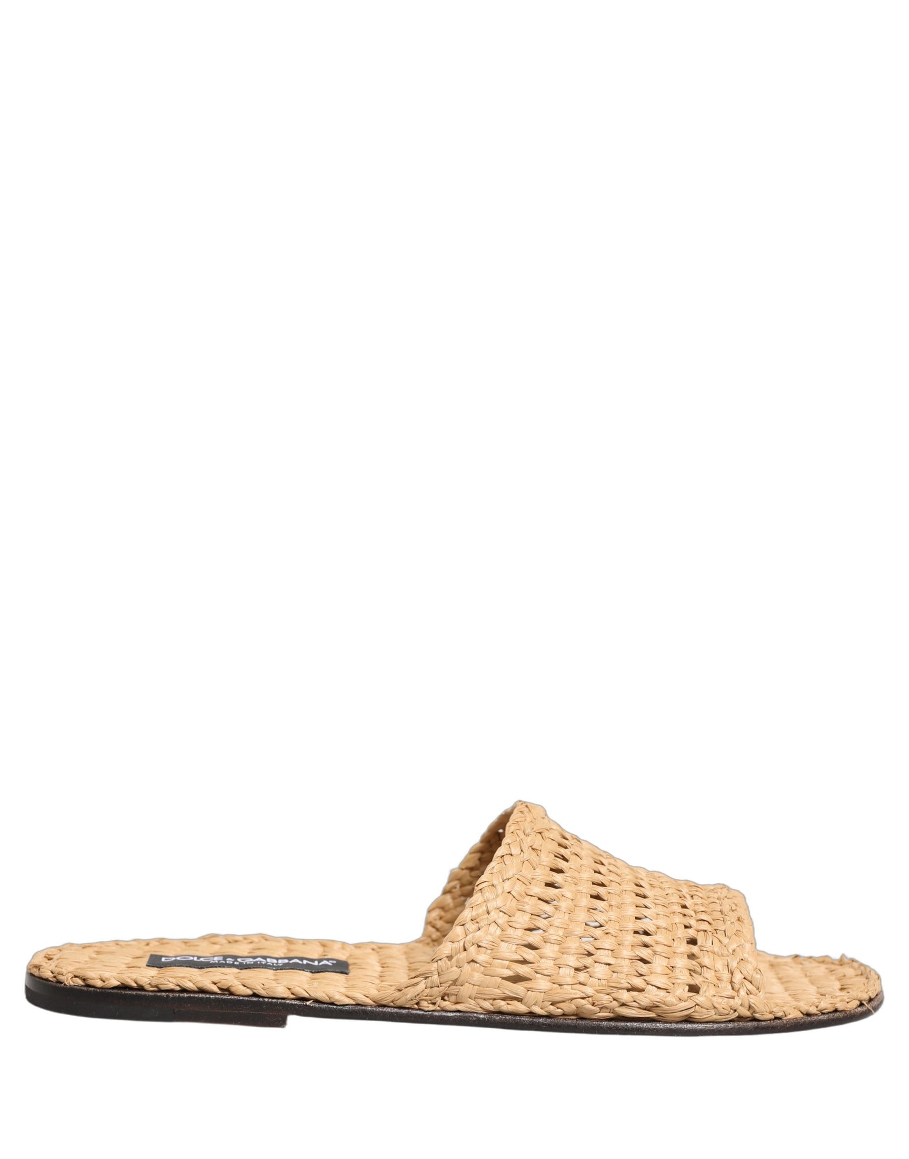 Dolce & Gabbana Beige Straw Raffia Slides Sandals Flats Shoes | Regal Royce