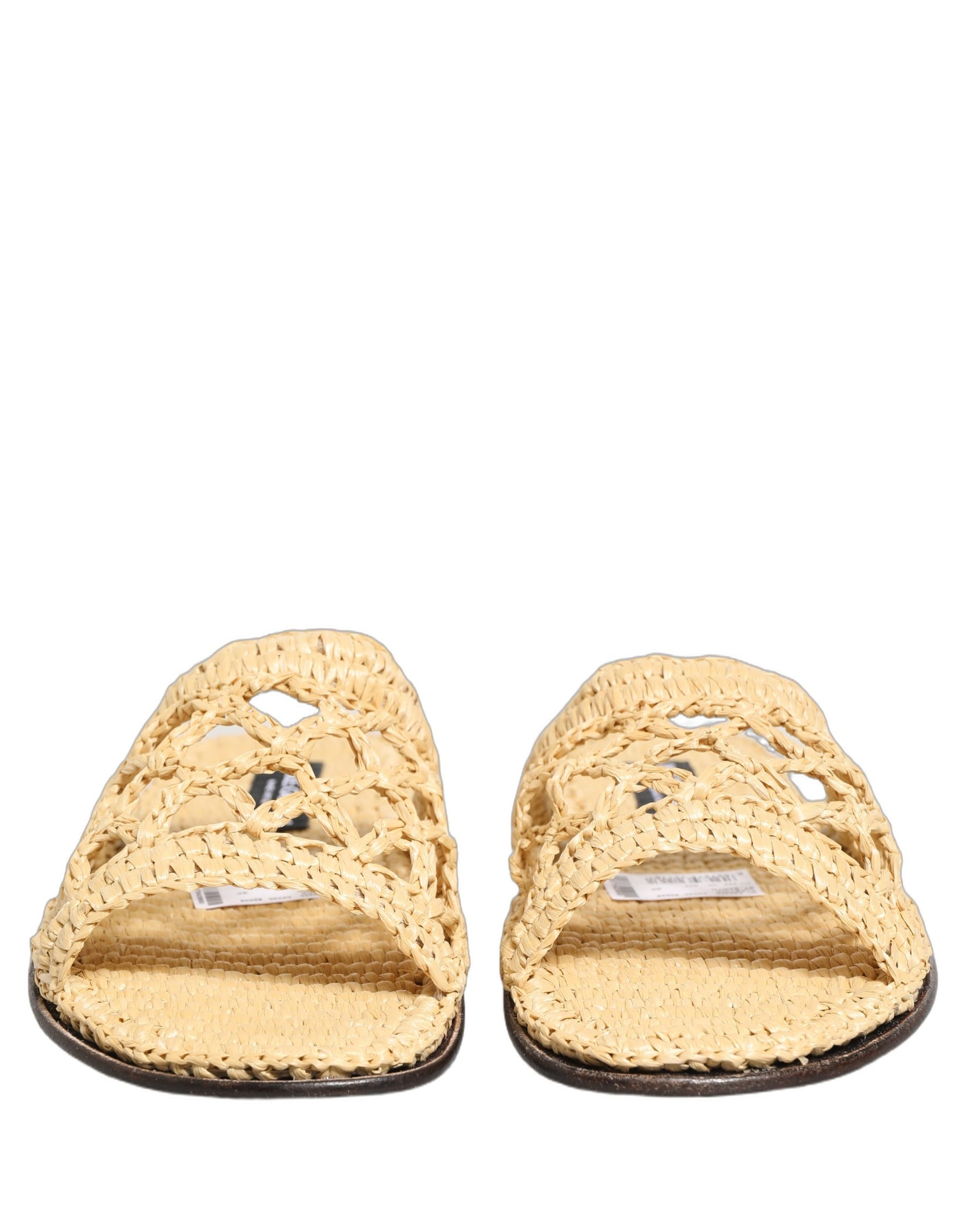 Dolce & Gabbana Beige Straw Raffia Slides Sandals Flats Shoes | Regal Royce