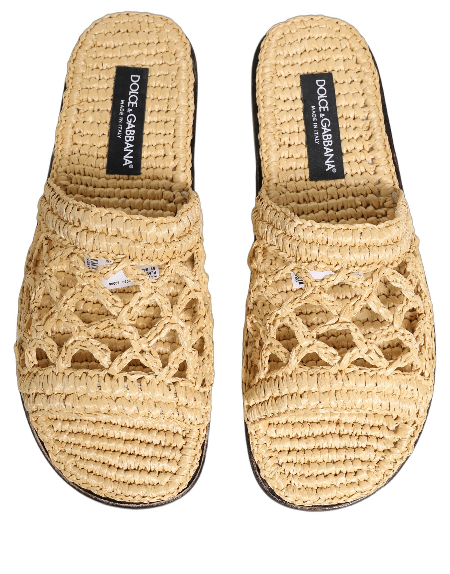 Dolce & Gabbana Beige Straw Raffia Slides Sandals Flats Shoes | Regal Royce
