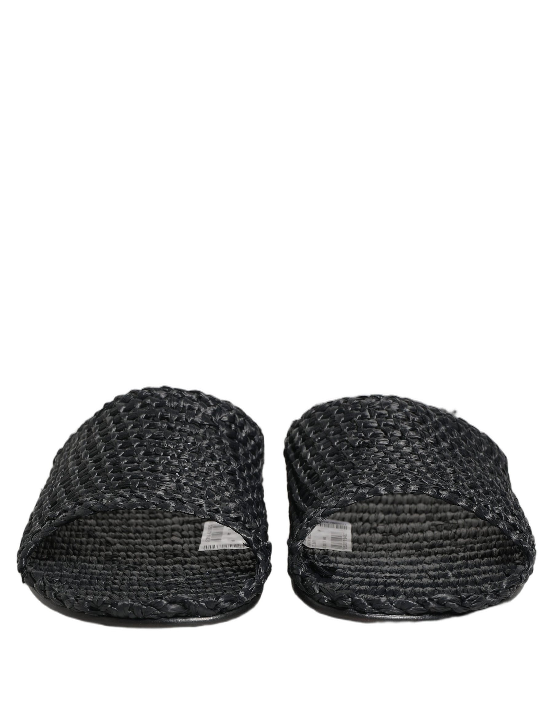 Dolce & Gabbana Black Straw Raffia Slides Sandals Flats Shoes | Regal Royce