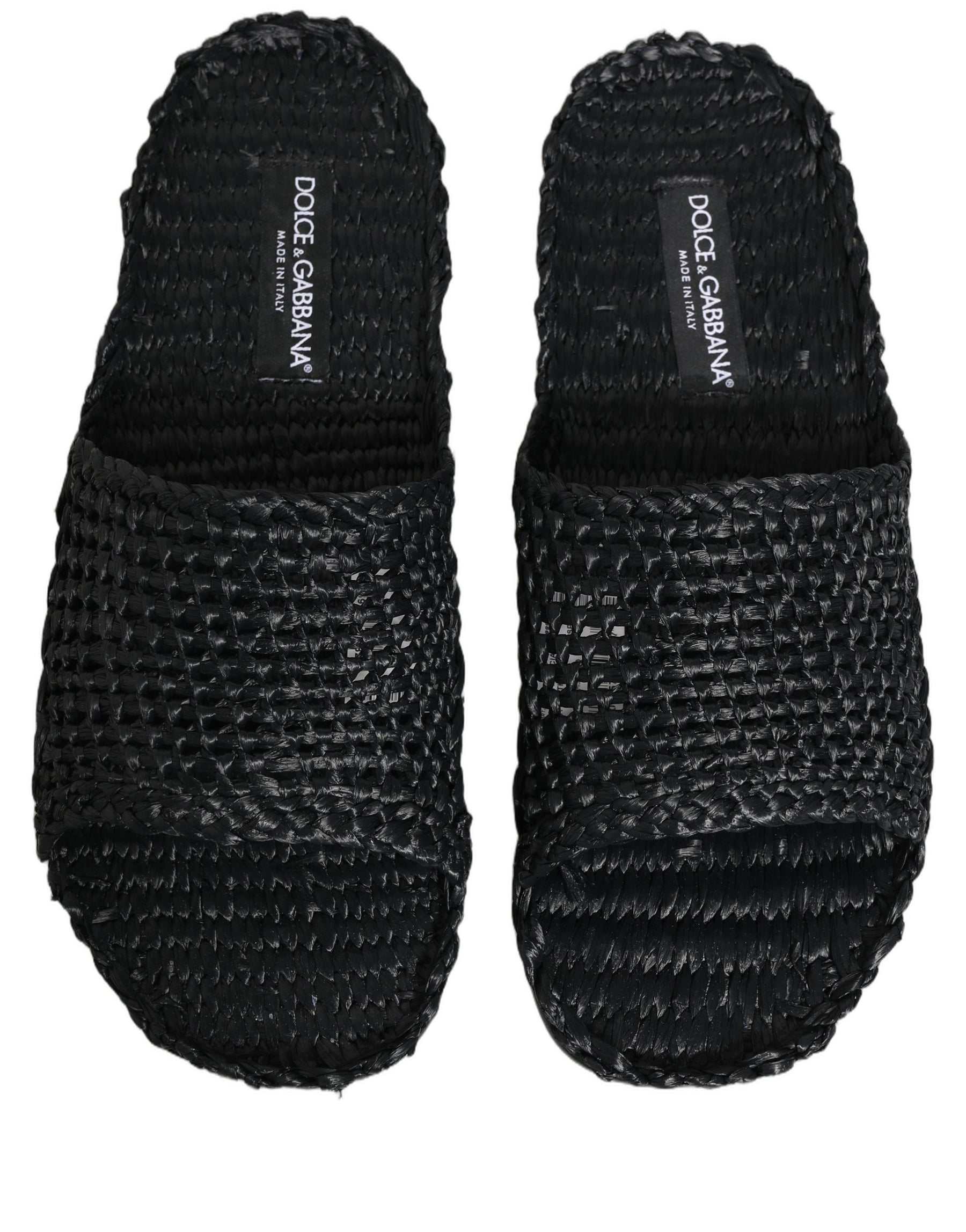 Dolce & Gabbana Black Straw Raffia Slides Sandals Flats Shoes | Regal Royce