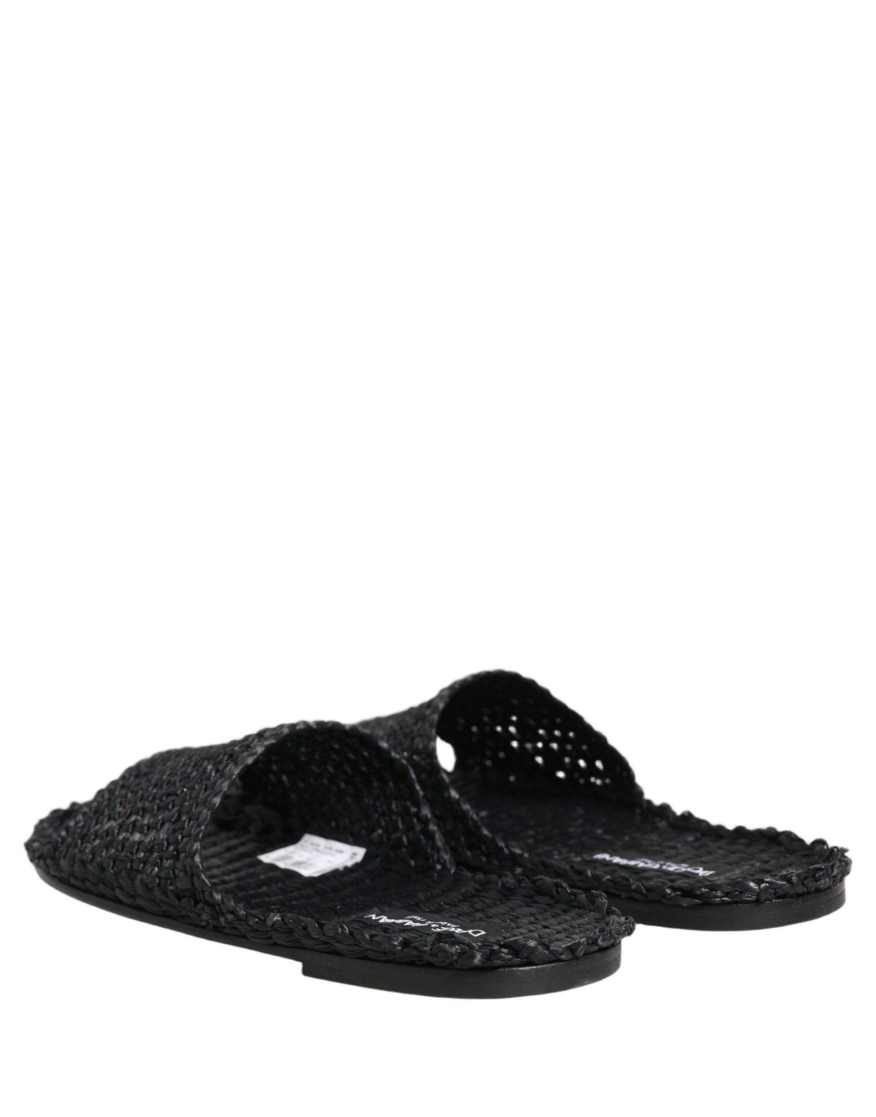 Dolce & Gabbana Black Straw Raffia Slides Sandals Flats Shoes | Regal Royce