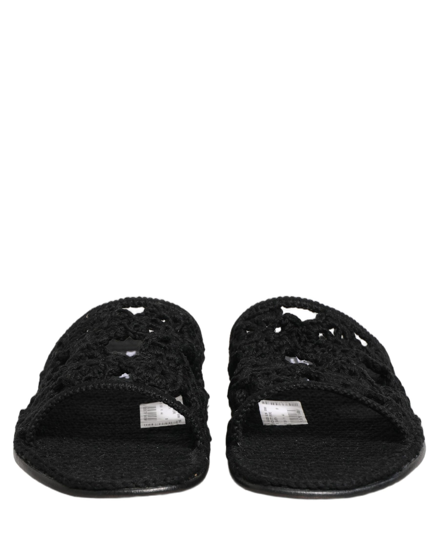 Dolce & Gabbana Black Fabric Woven Slides Sandals Flats Shoes | Regal Royce