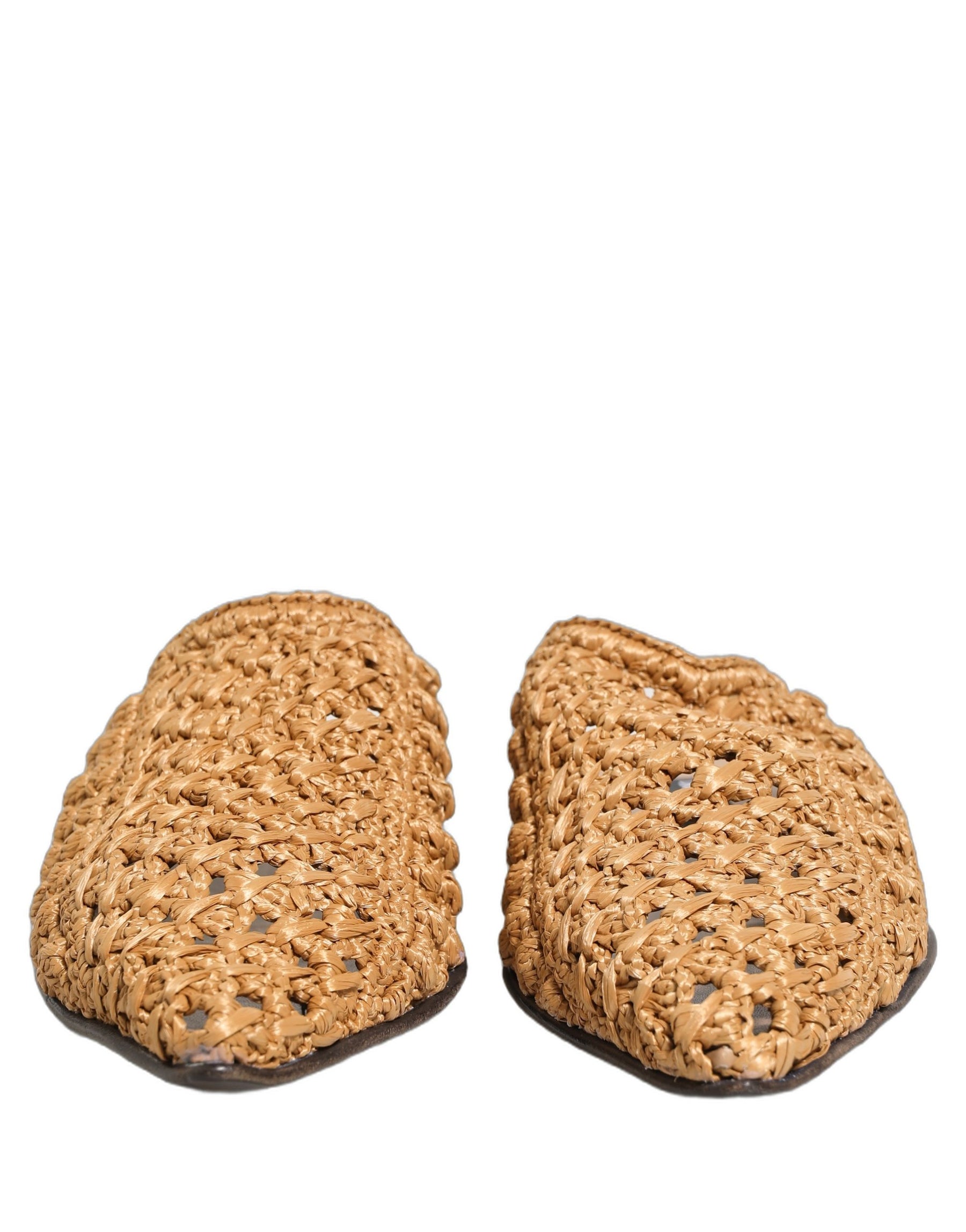 Dolce & Gabbana Beige Woven Straw Slides Sandals Flats Shoes | Regal Royce