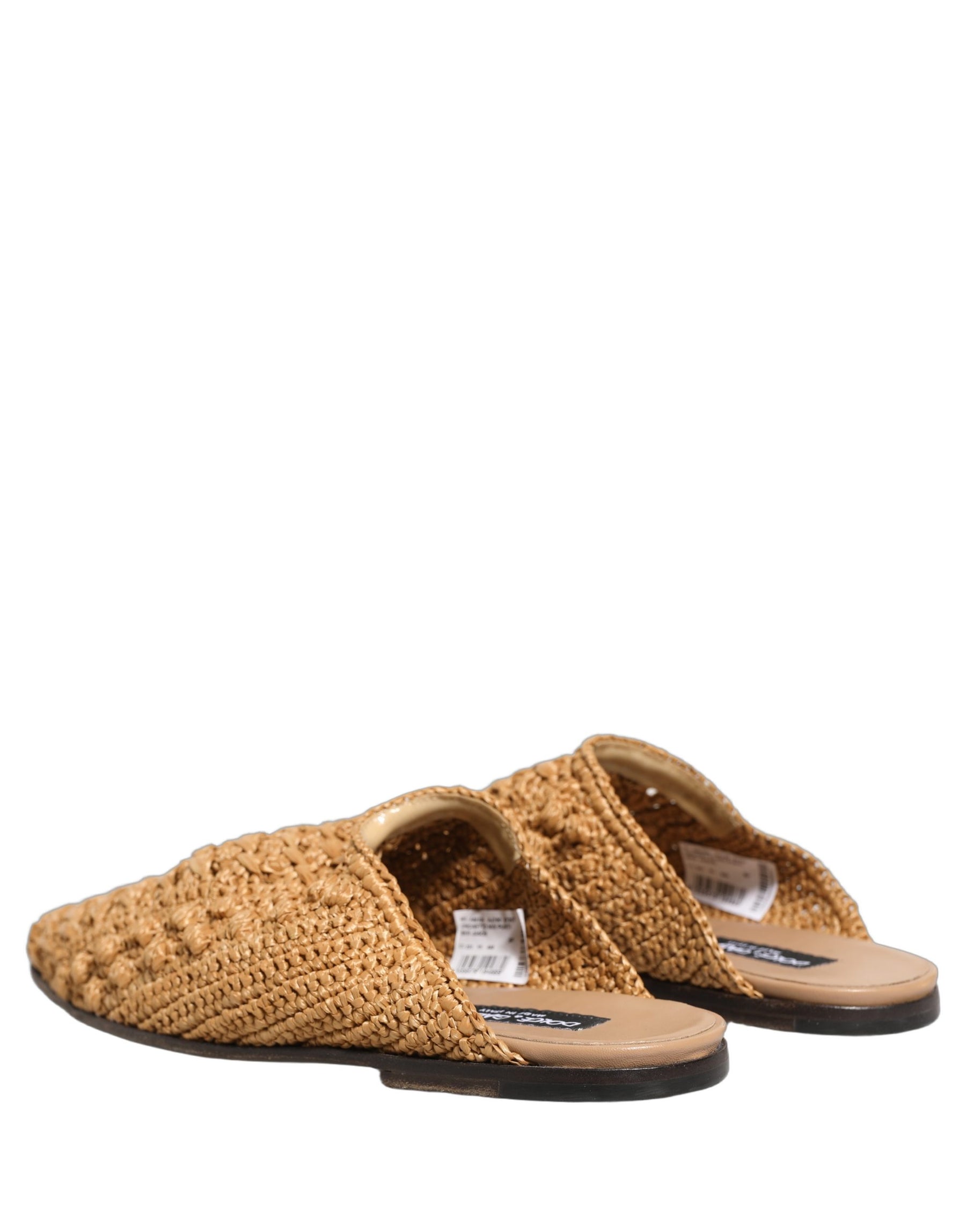 Dolce & Gabbana Beige Woven Straw Slides Sandals Flats Shoes | Regal Royce