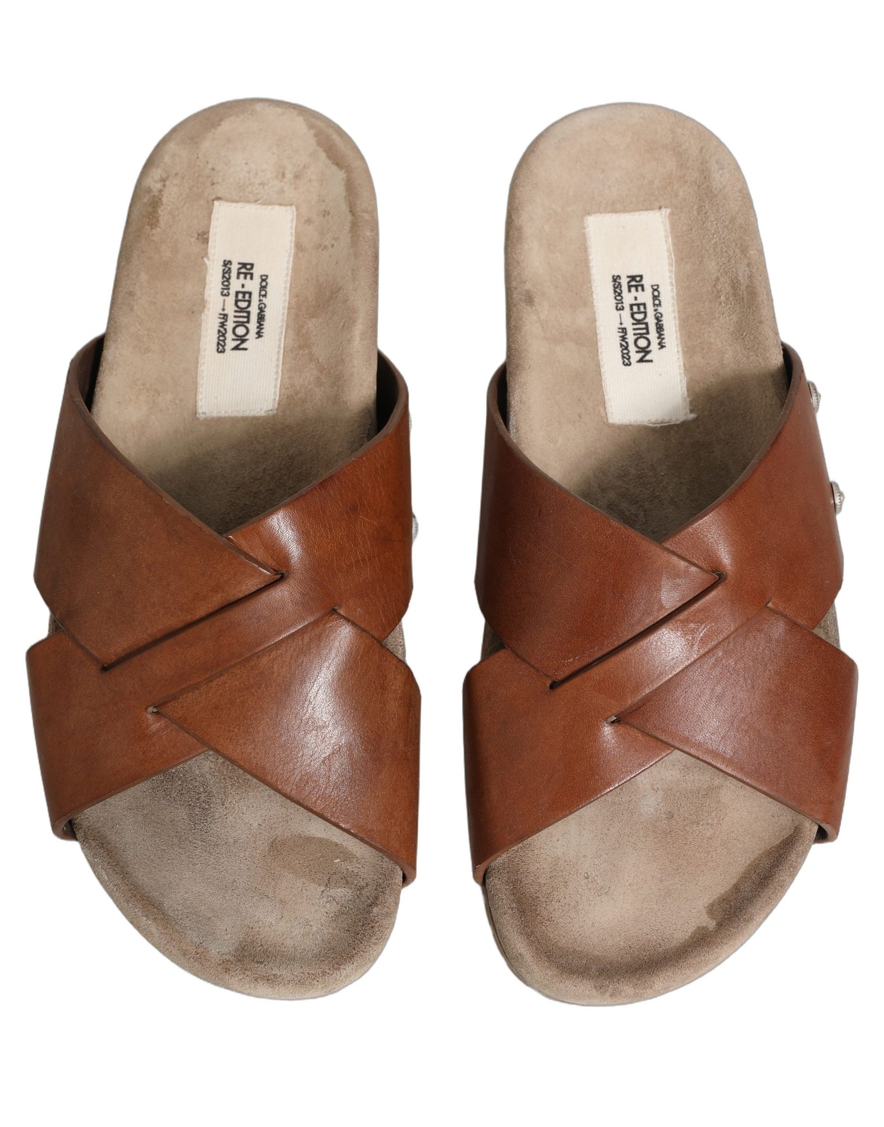 Dolce & Gabbana Brown Calf Leather Slides Sandals Shoes | Regal Royce