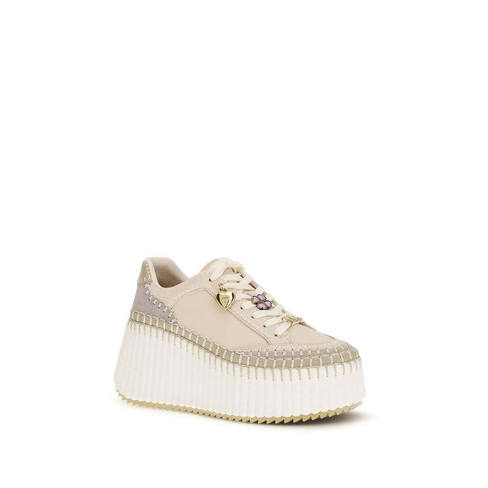 Chloé Beige Calf Leather Bos Taurus Platform Sneakers | Regal Royce