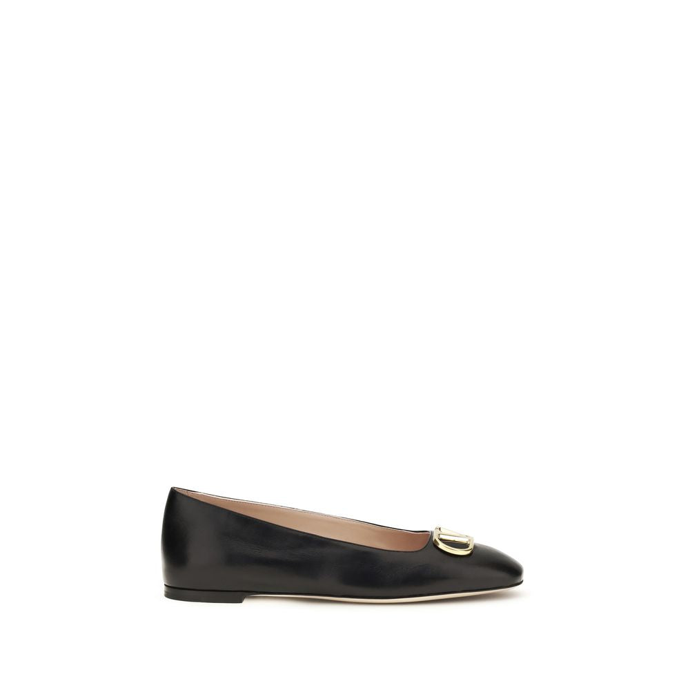 Valentino Garavani Black Calf Leather Bos Taurus Ballet Flats | Regal Royce