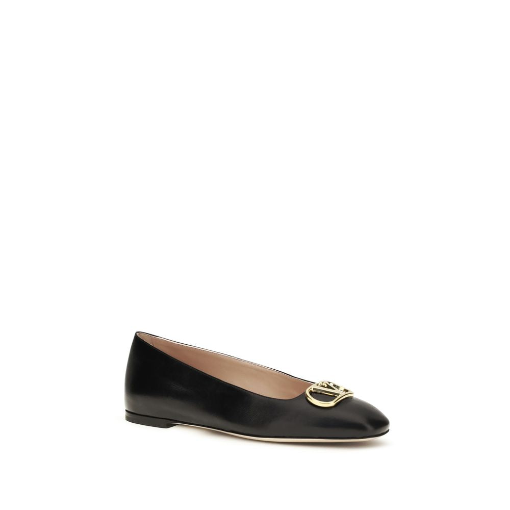 Valentino Garavani Black Calf Leather Bos Taurus Ballet Flats | Regal Royce