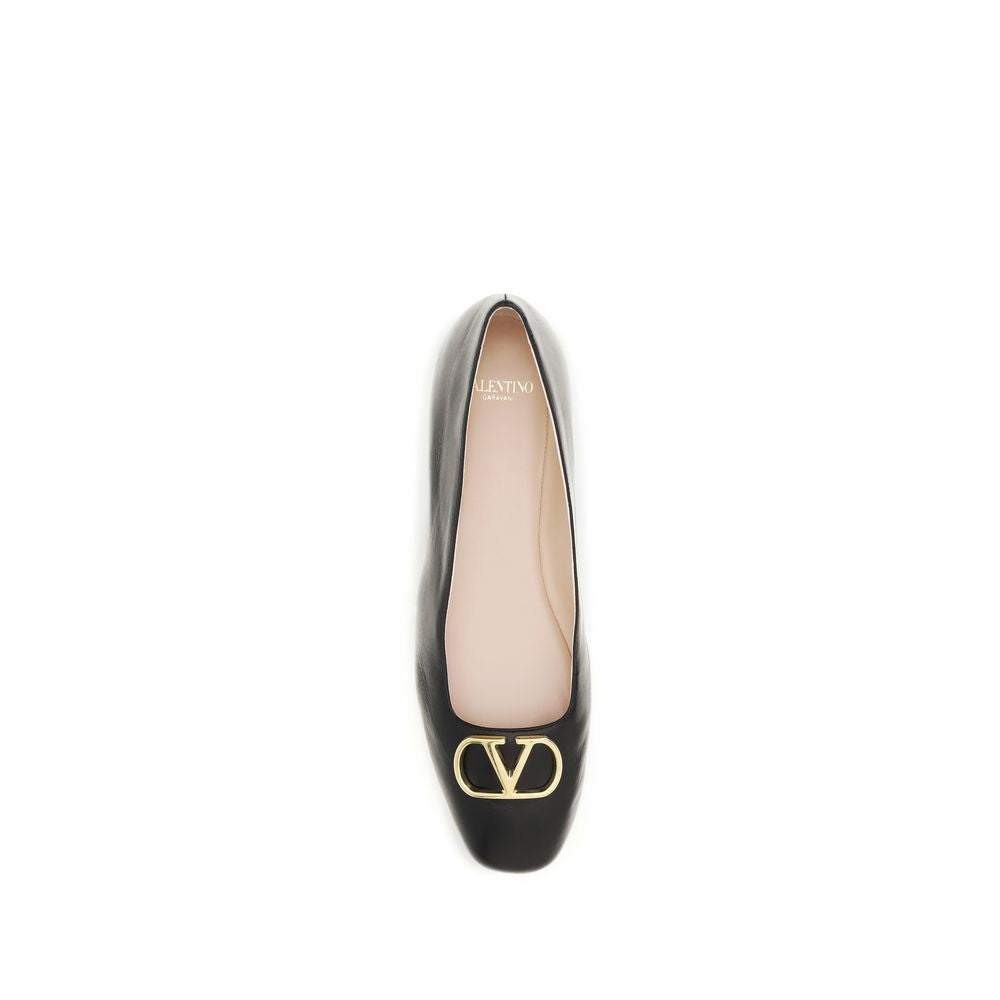 Valentino Garavani Black Calf Leather Bos Taurus Ballet Flats | Regal Royce