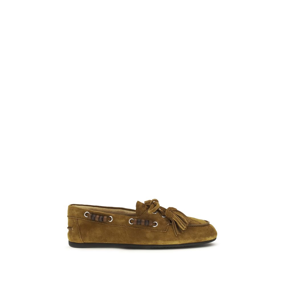 Miu Miu Beige Calf Leather Bos Taurus Slip-On Loafers | Regal Royce