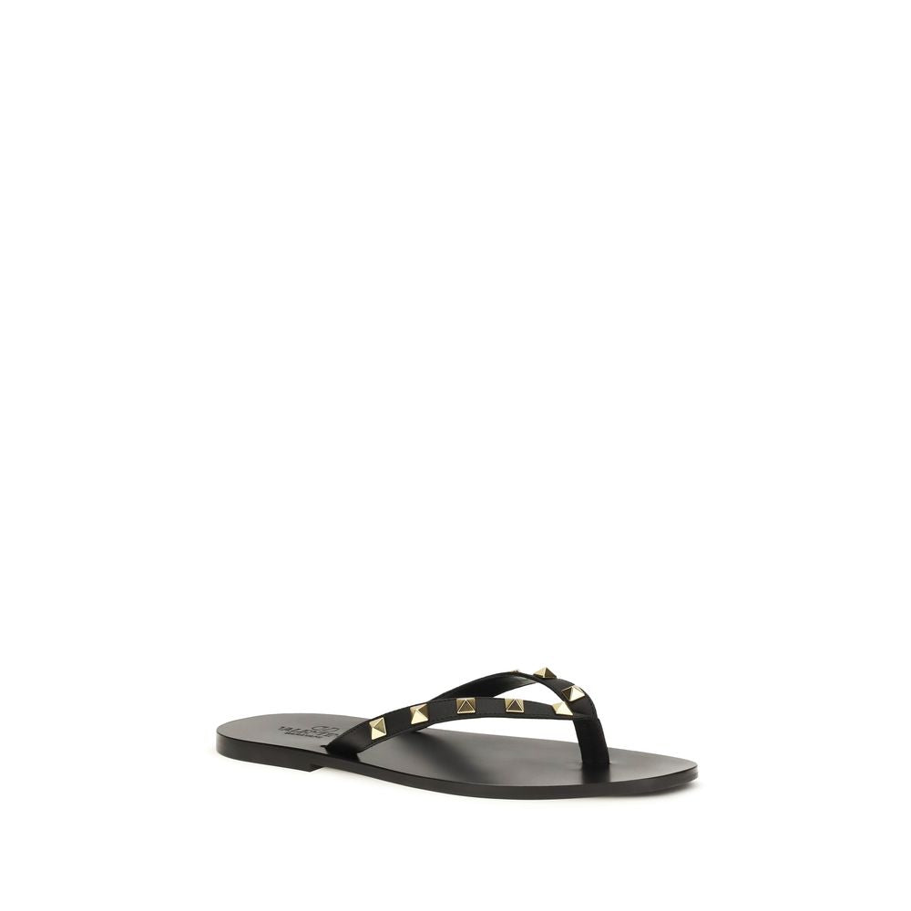 Valentino Garavani Black Calf Leather Bos Taurus Flip-Flop Sandals | Regal Royce