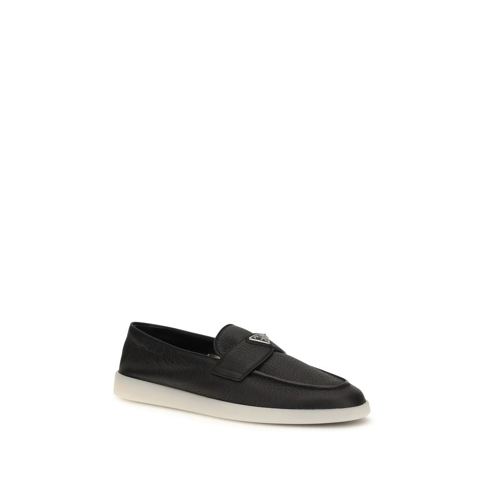 Prada Black Calf Leather Bos Taurus Slip-On Loafers | Regal Royce