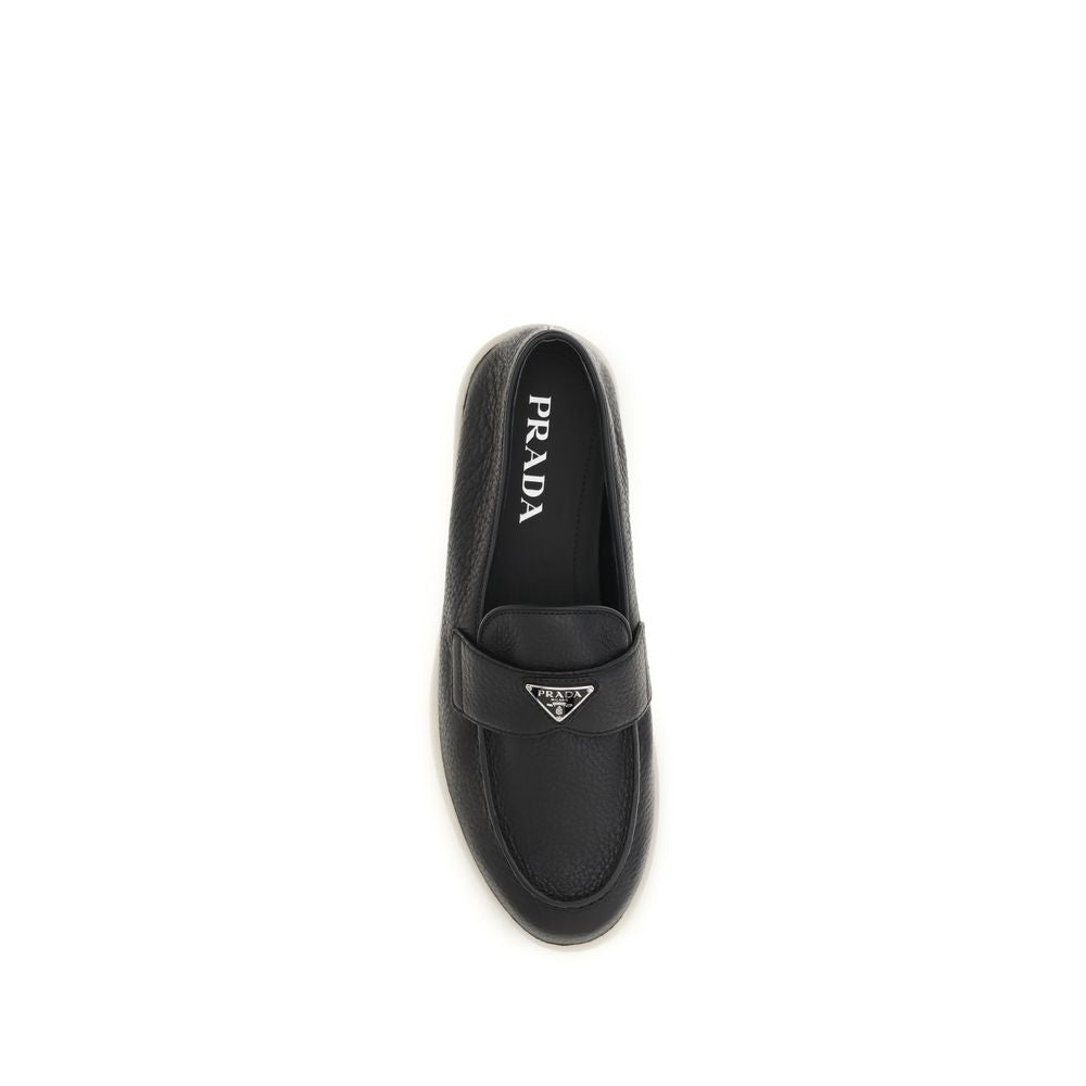 Prada Black Calf Leather Bos Taurus Slip-On Loafers | Regal Royce