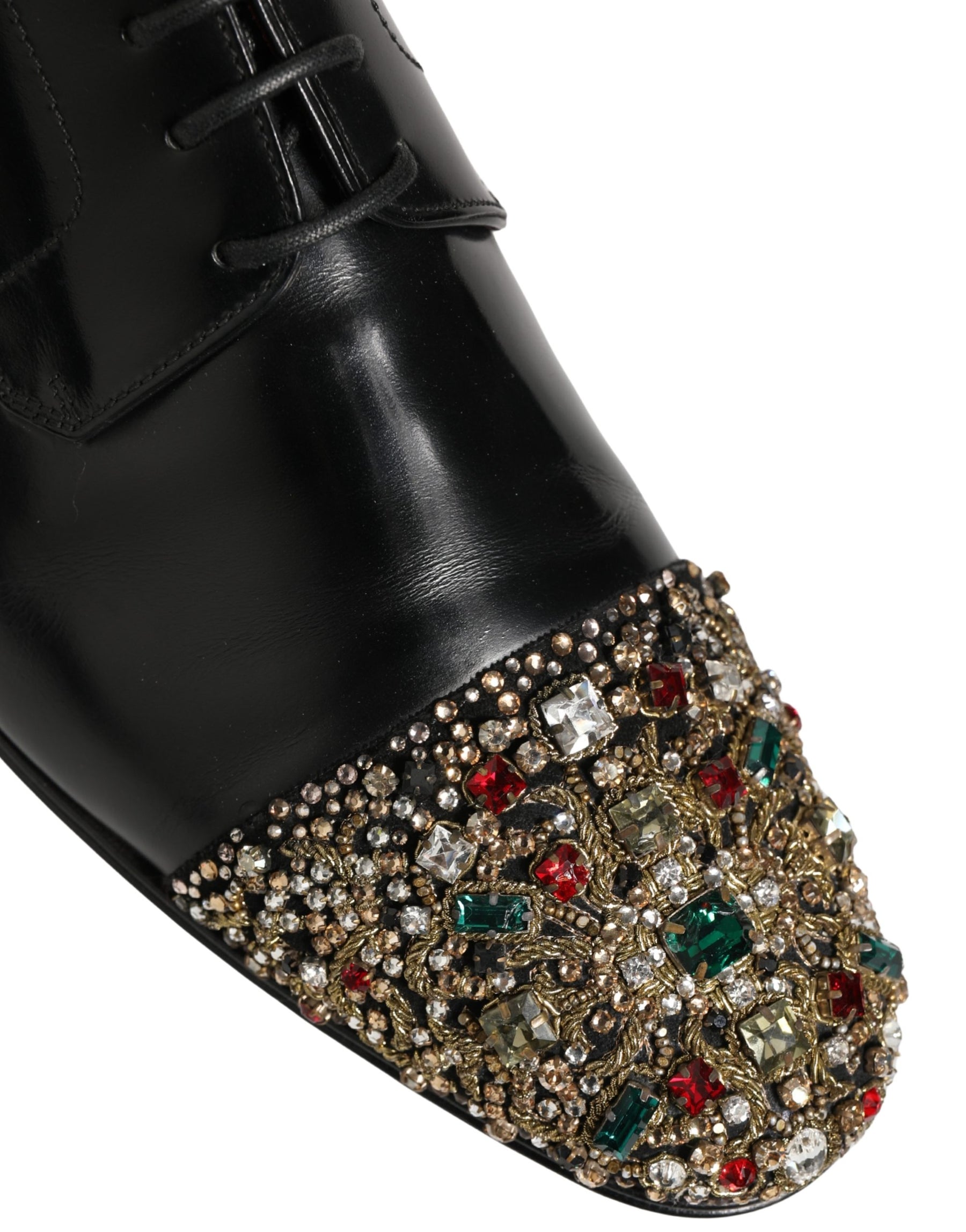 Dolce & Gabbana Black Crystals Embellished Men Derby Shoes | Regal Royce