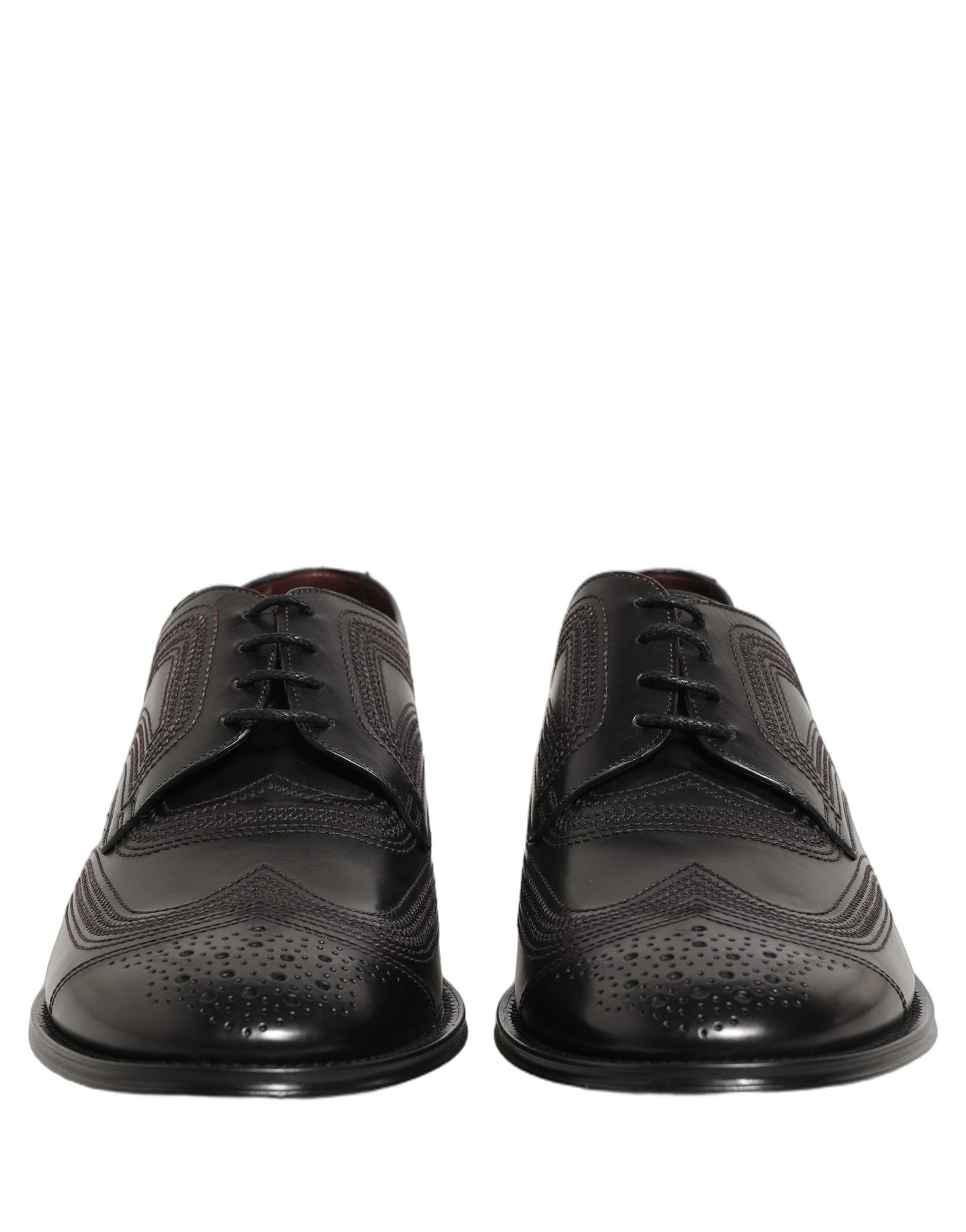 Dolce & Gabbana Black Embroidered Leather Derby Dress Shoes | Regal Royce