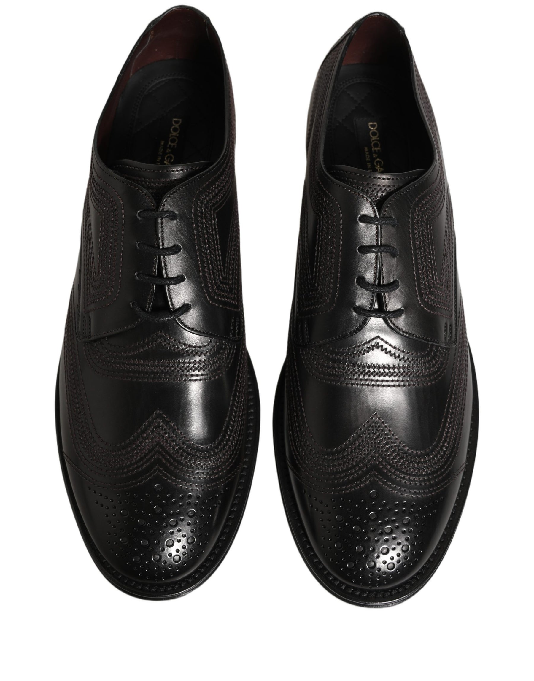 Dolce & Gabbana Black Embroidered Leather Derby Dress Shoes | Regal Royce