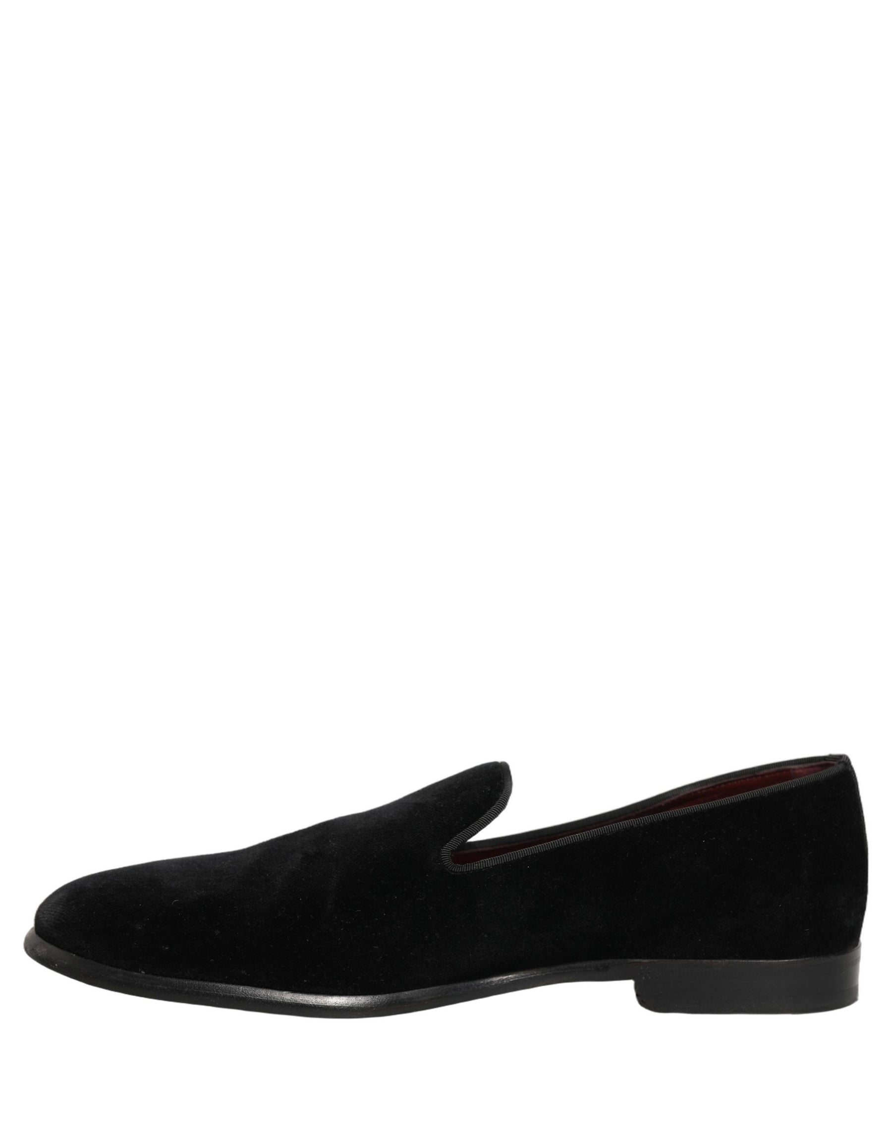 Dolce & Gabbana Black Velvet Cotton Loafers Formal Dress Shoes | Regal Royce