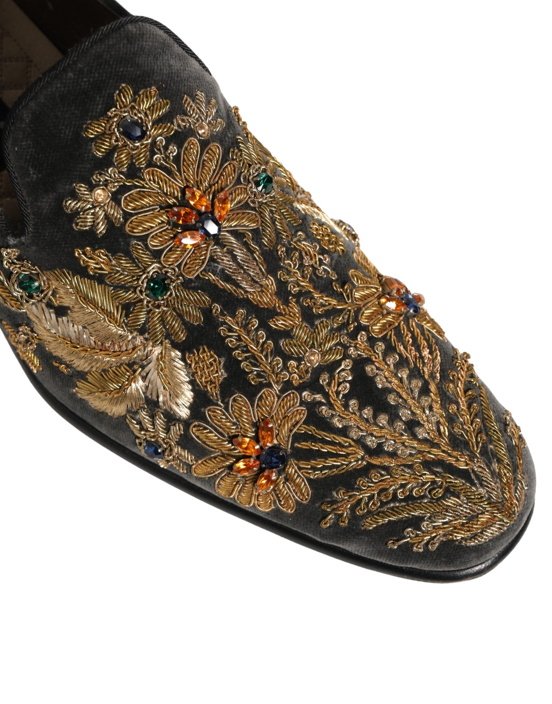 Dolce & Gabbana Black Velvet Embellished Dress Loafers Shoes | Regal Royce